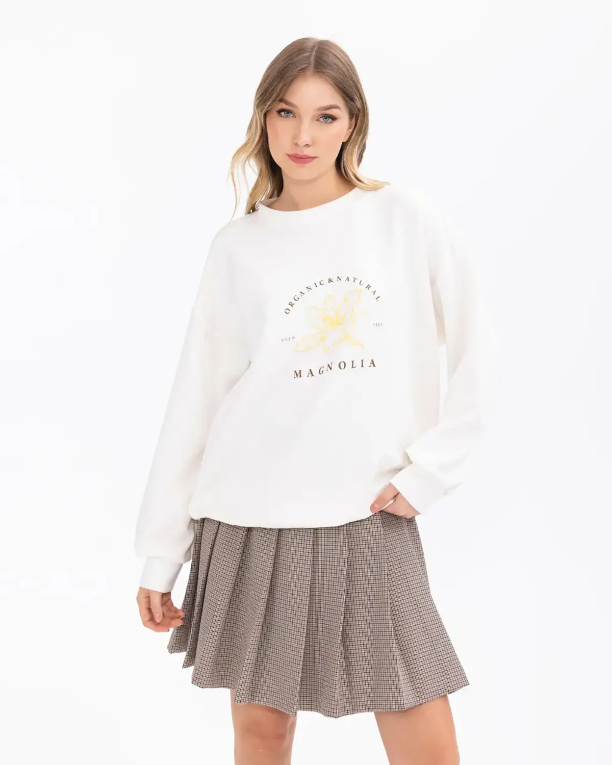 baskılı geniş kesim örme kumaş sweatshirt