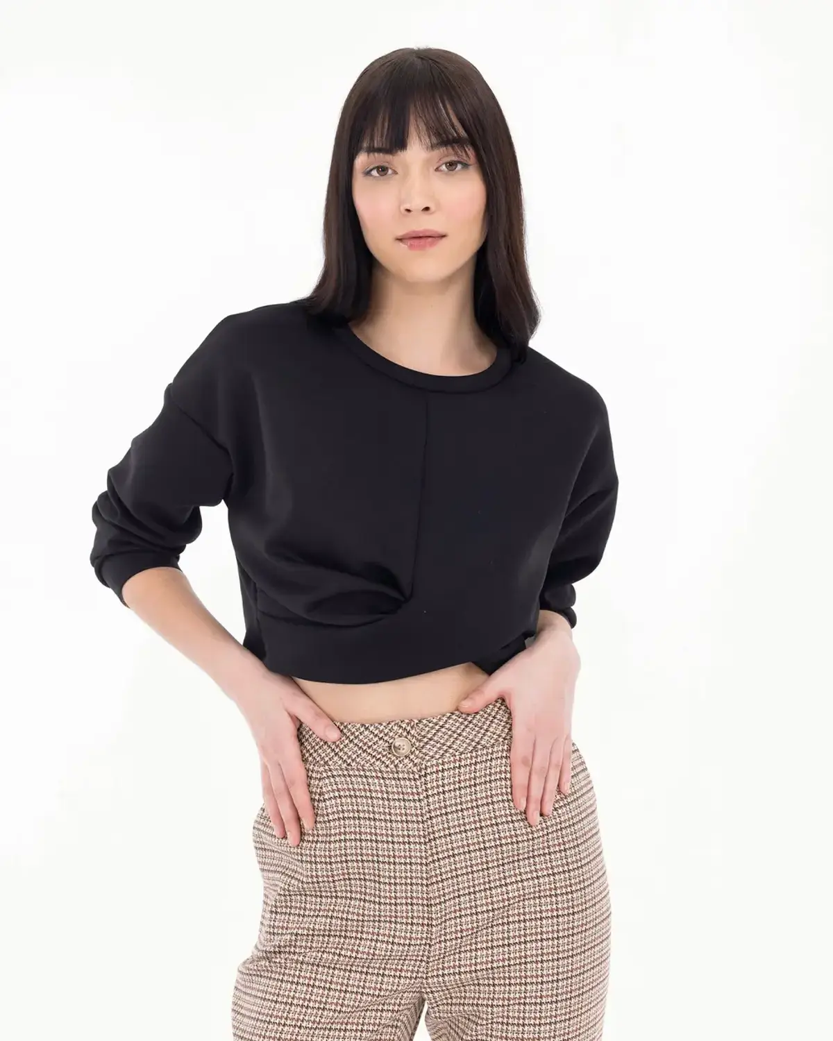 bel detaylı örme kumaş sweatshirt