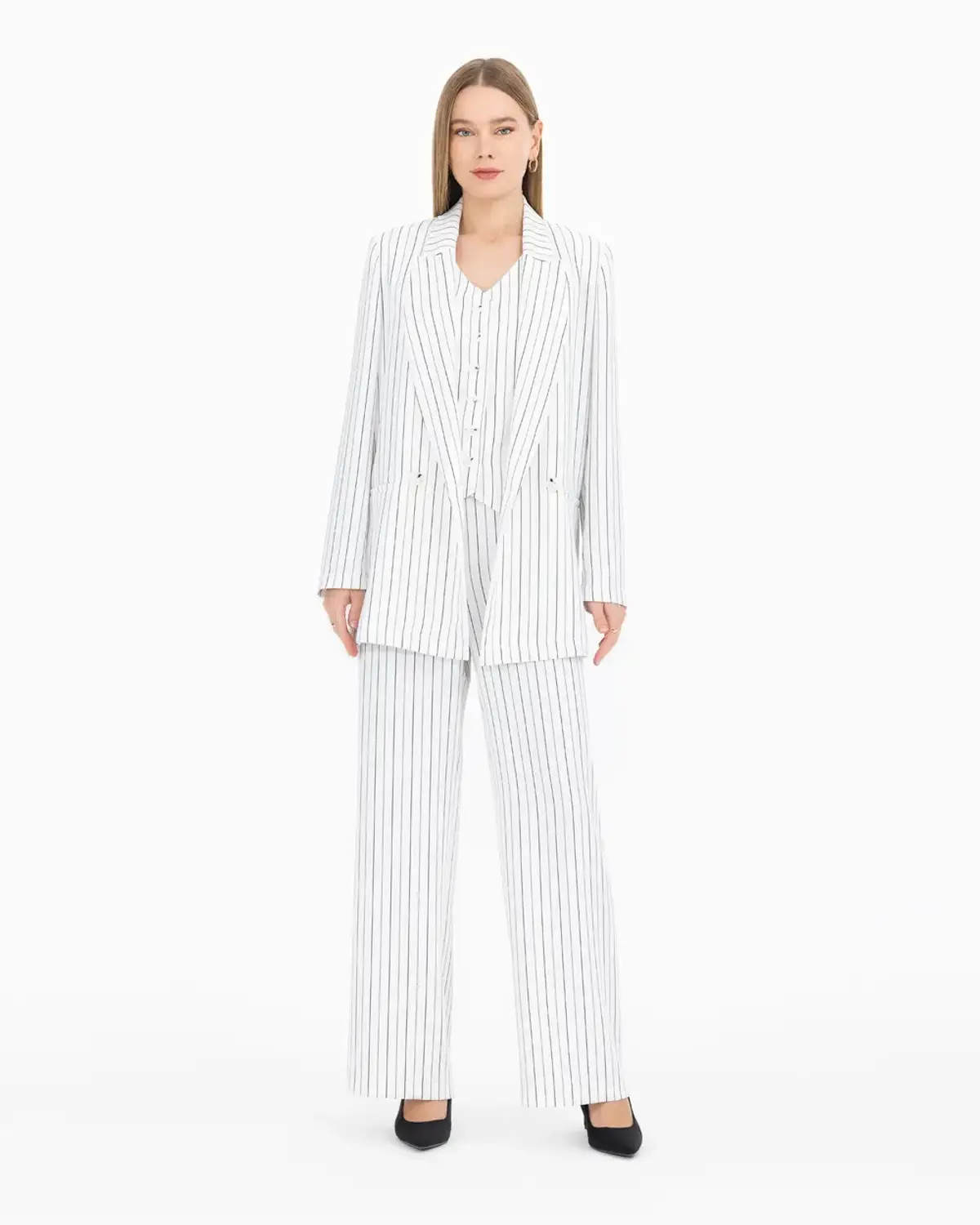 çizgili kruvaze yaka blazer ceket