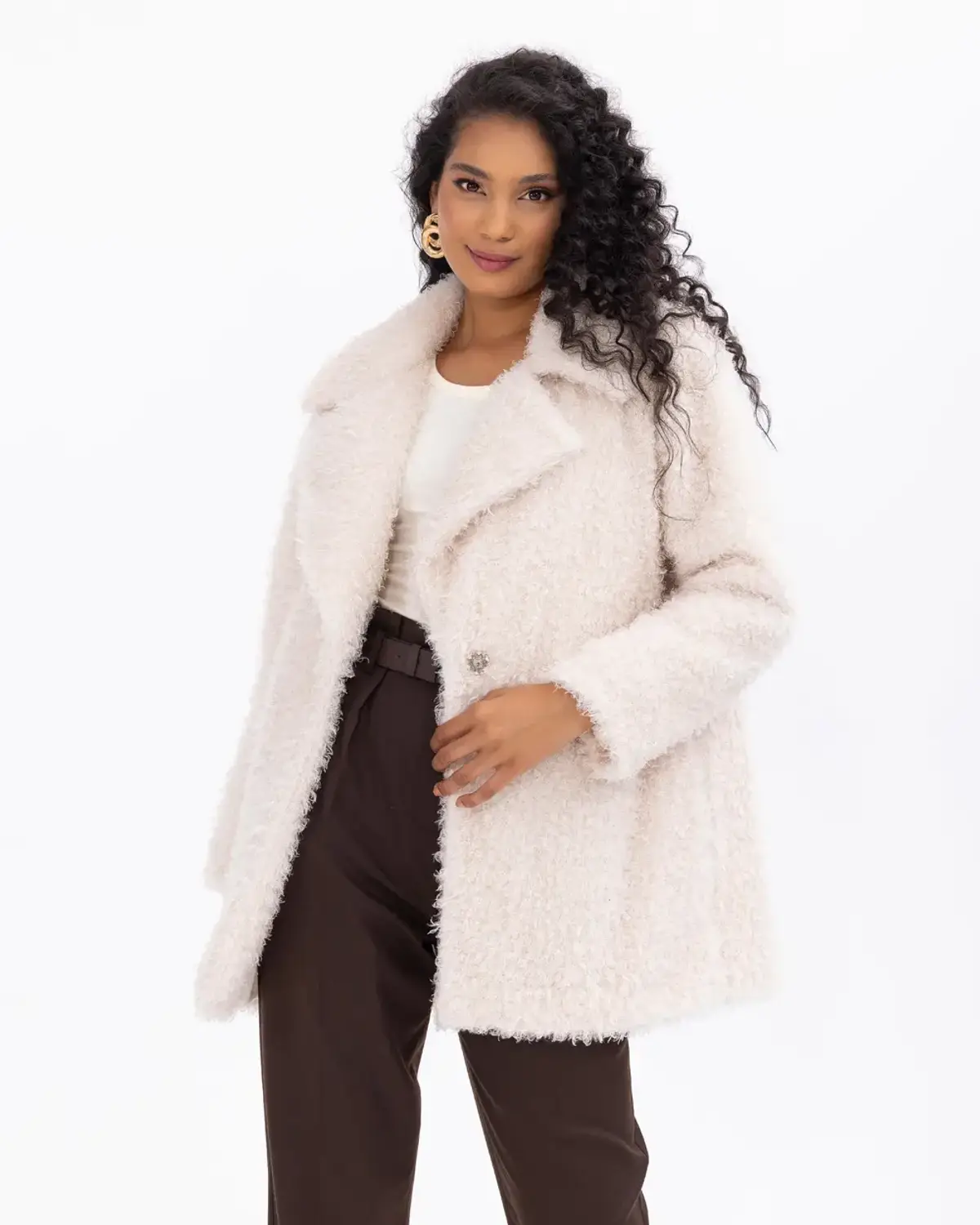 ceket yaka astarlı peluş kaban