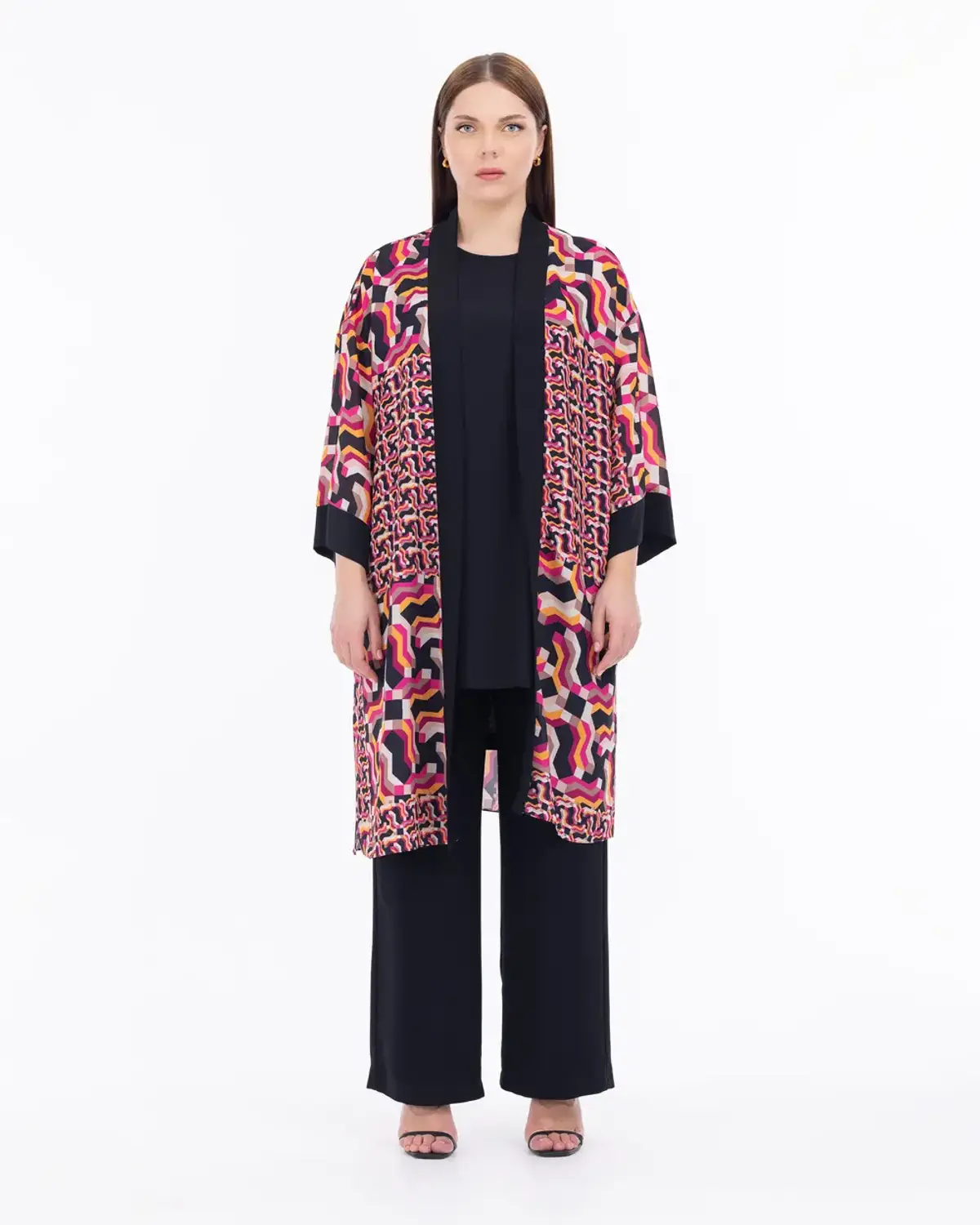 büyük beden desenli i̇ç bluzlu ceket