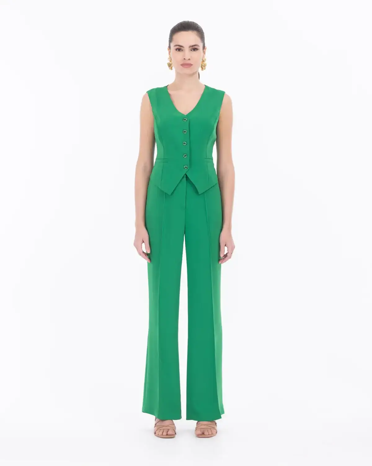 bel boy v yaka düğmeli yelek