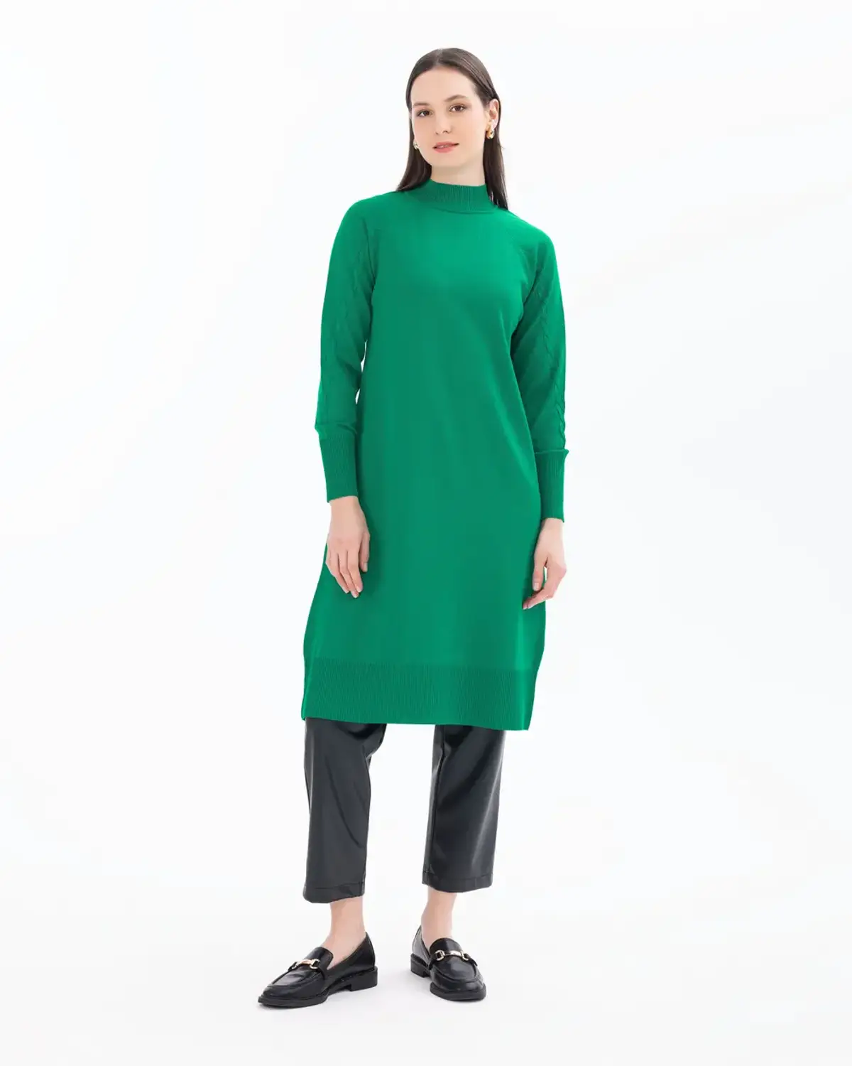 dik yakalı ribanalı triko tunik