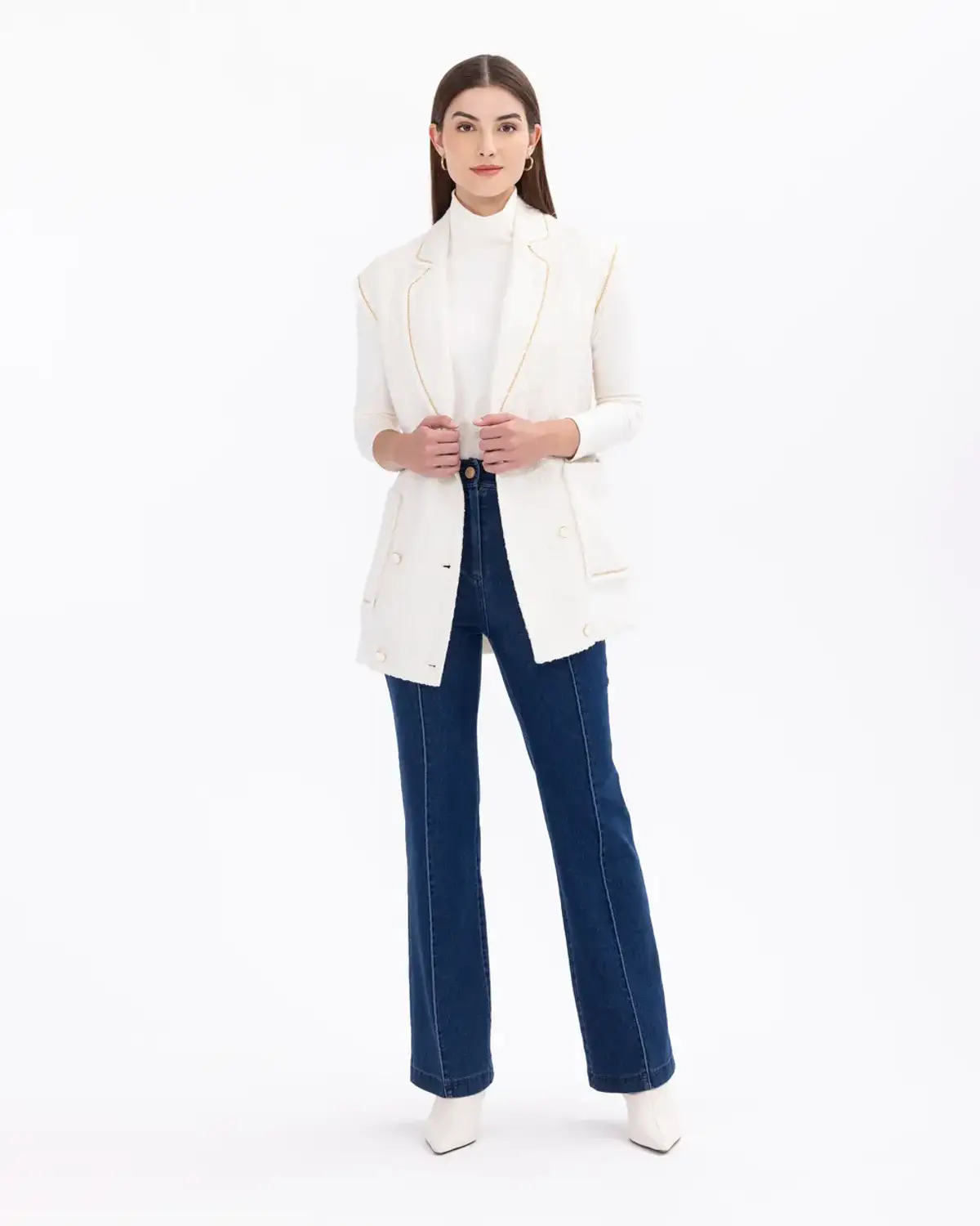 Жилет з ґудзиками та кишенями з твідової тканини, кремового кольору, стильний та практичний для будь-якого сезону