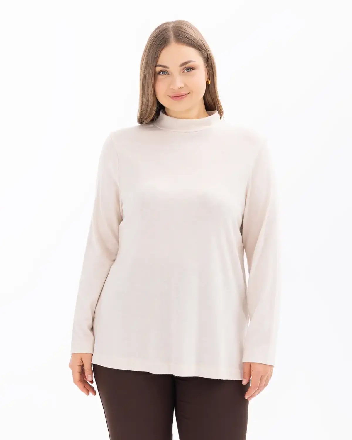 Большой размер блузка с высоким воротником и длинными рукавами, стильная и универсальная, комфортный крой, идеально для любого сезона