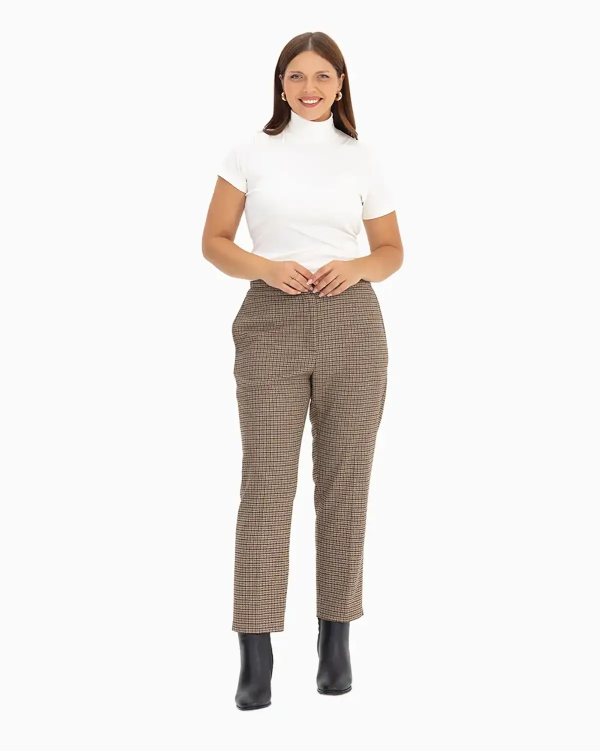 Plus Size Checkered Trousers with Elastic Waist for Comfortable Fit