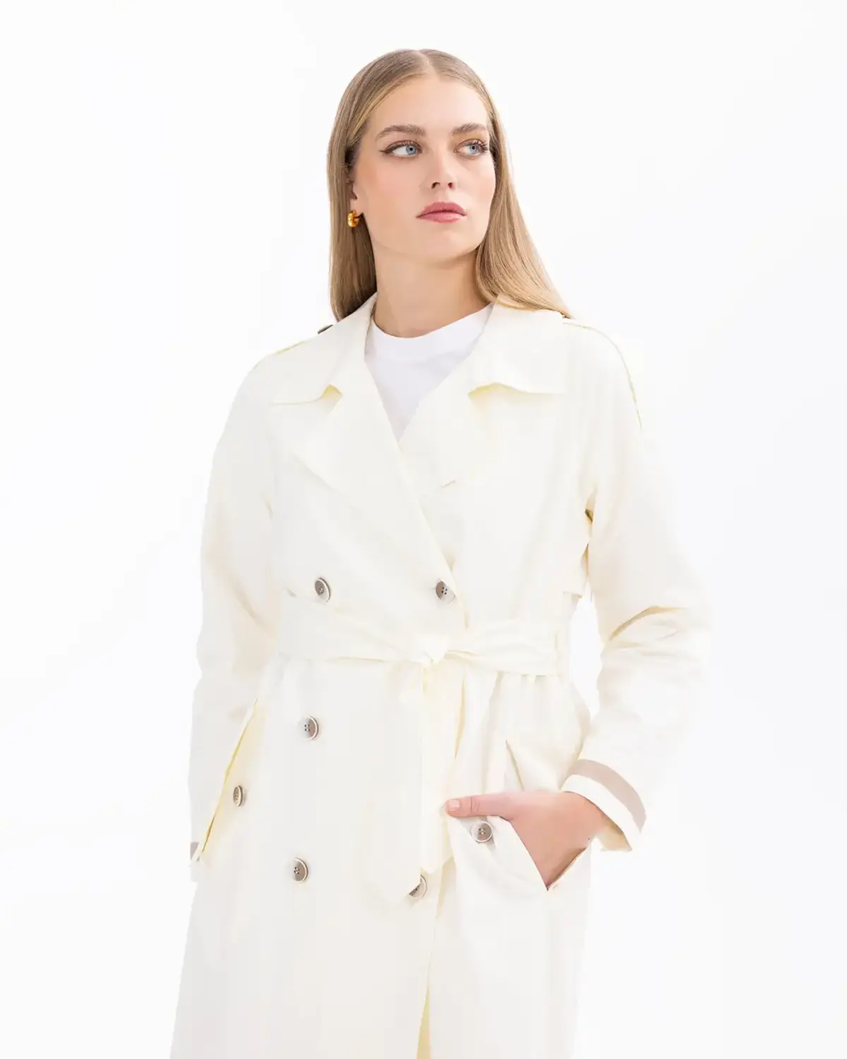 cep detaylı astarlı diz altı trençkot