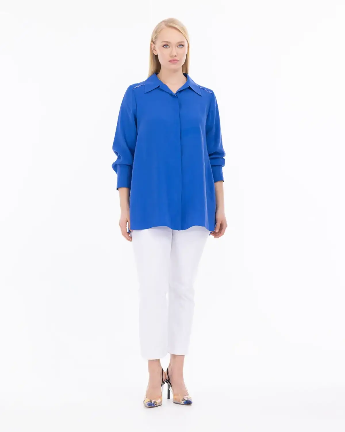 büyük beden taş detaylı gömlek