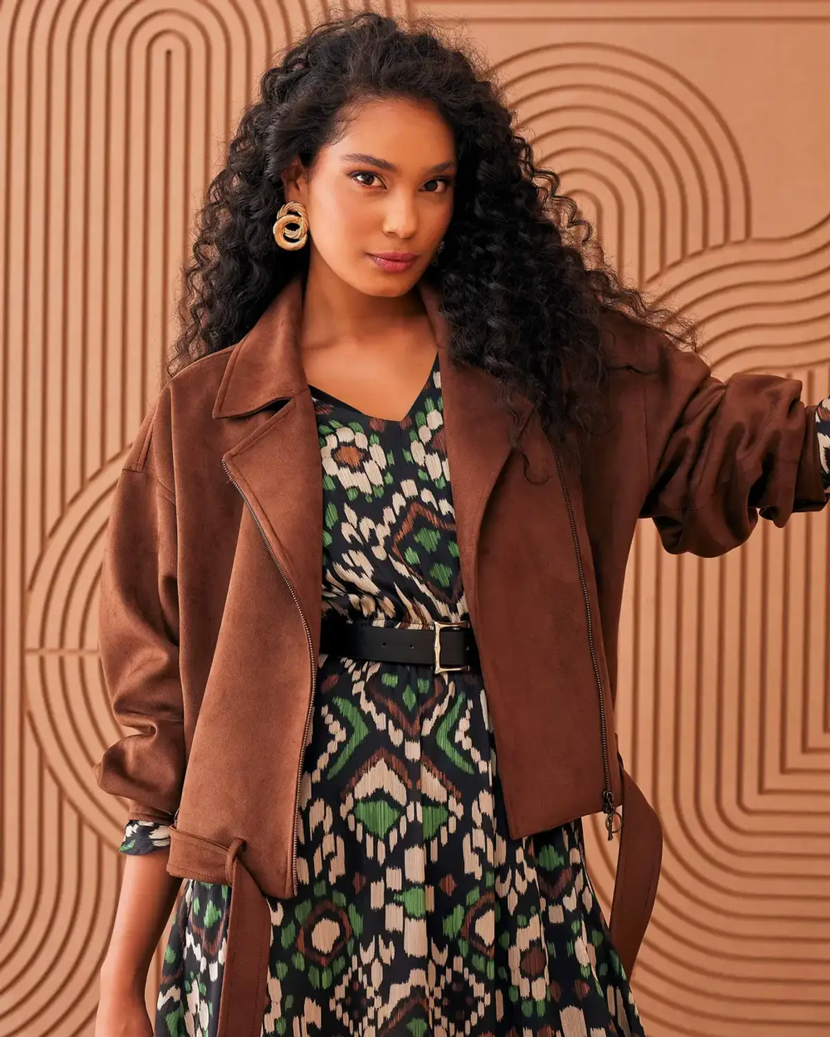 fermuarlı bel boy süet ceket