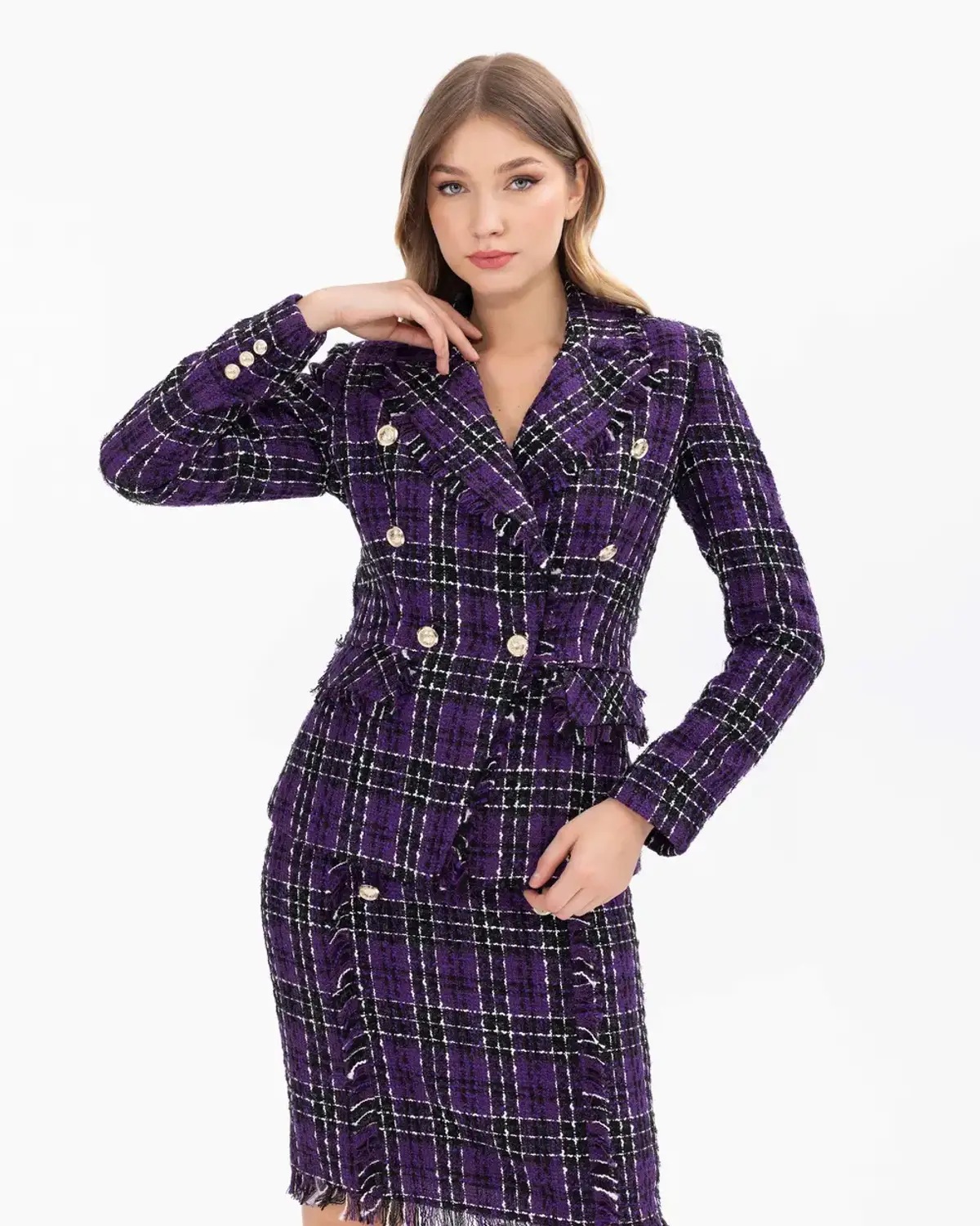 düğme detaylı tifsitmeli blazer ceket