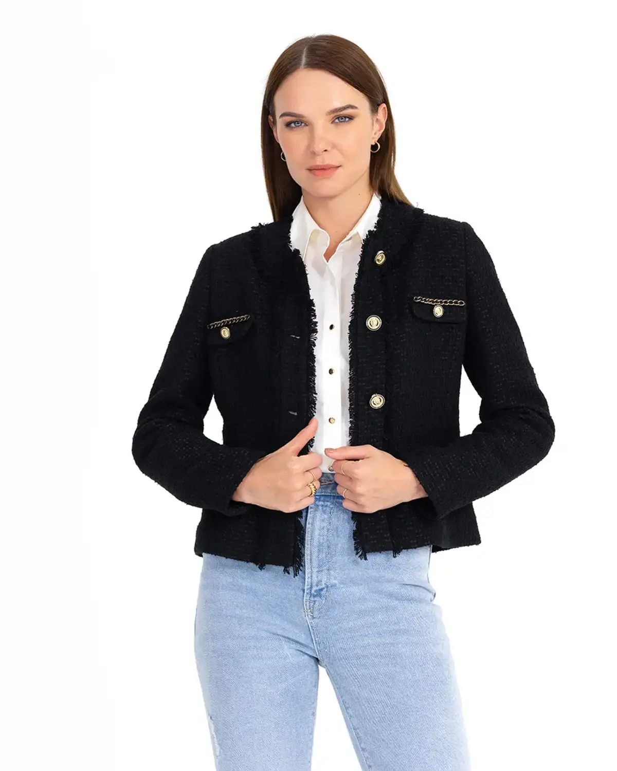 düğme detaylı tüvit ceket