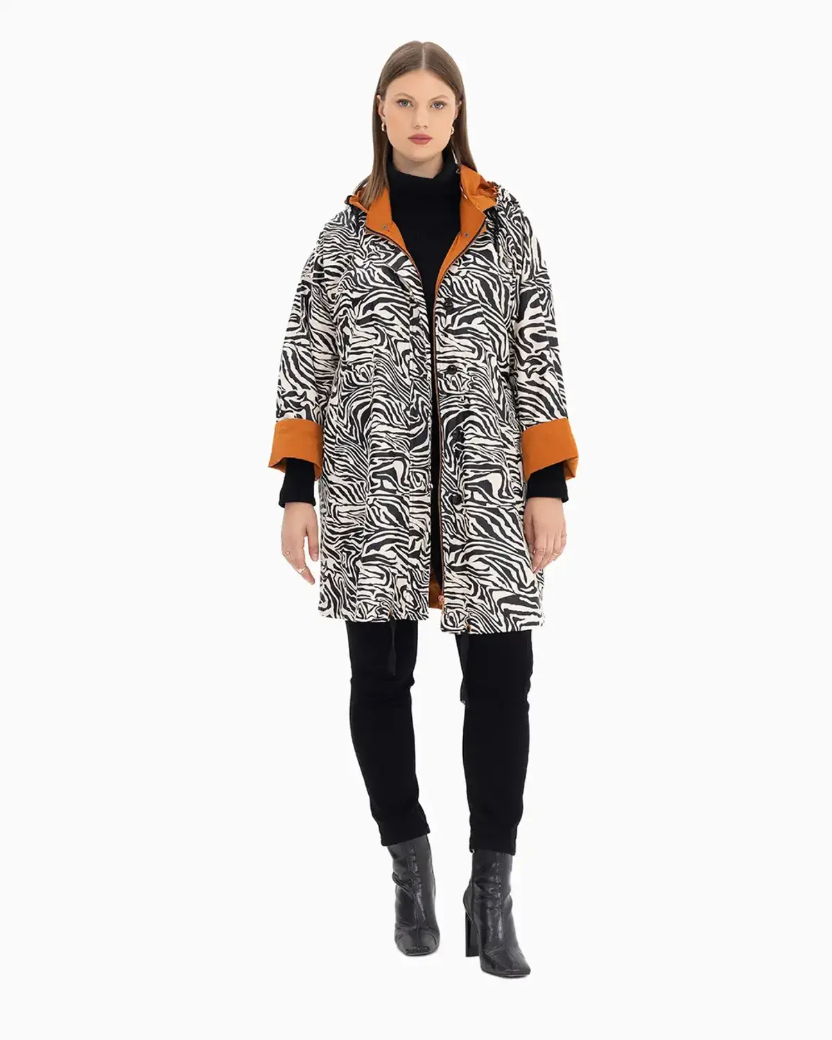 büyük beden zebra desenli spor trençkot