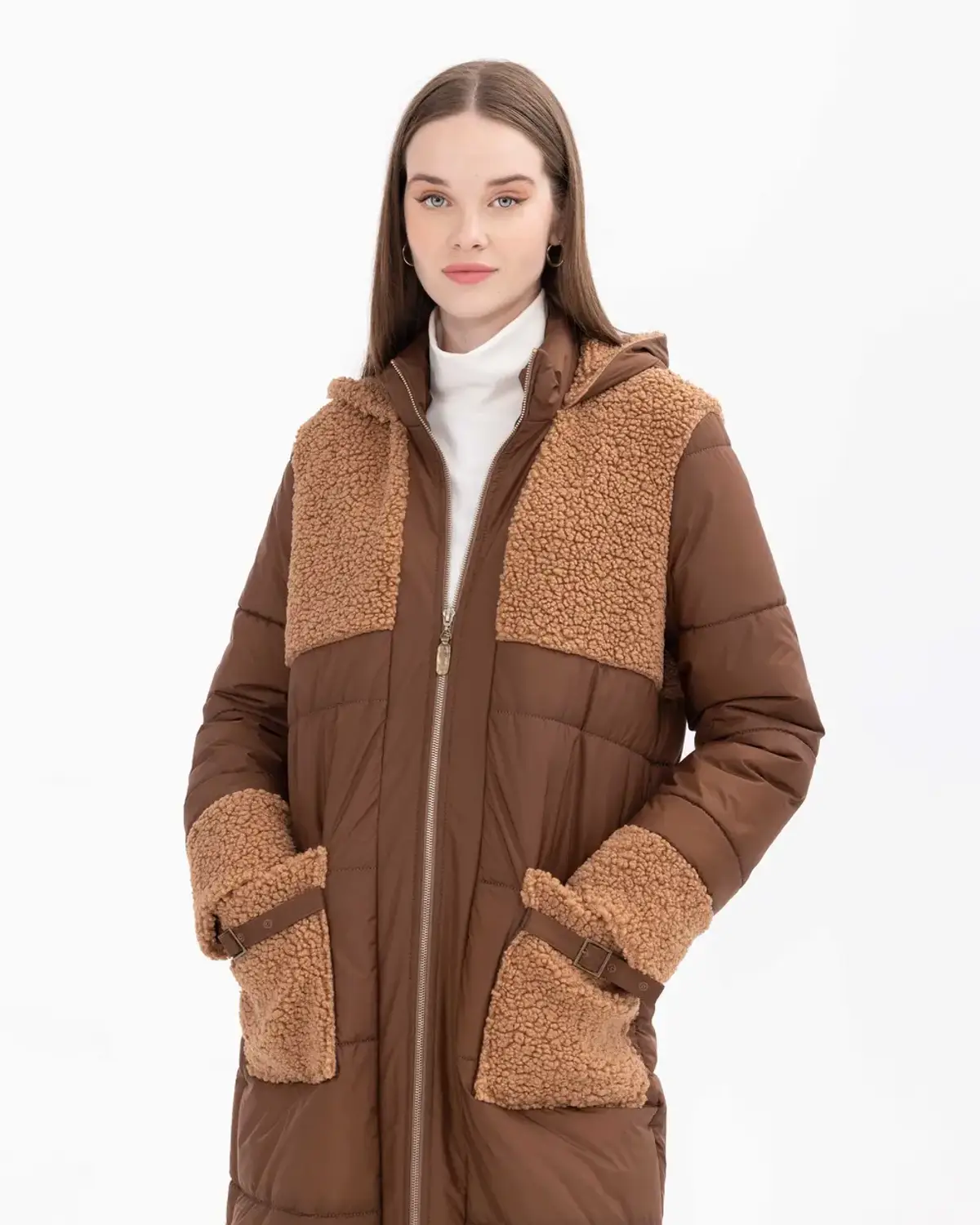 Міді пуховик з кишенями, двошаровий, водовідштовхувальний, стильний, утеплений, для городського життя та природи