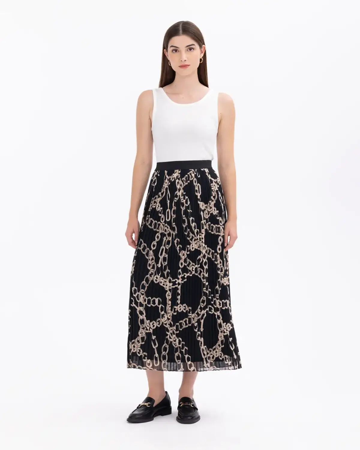 desenli elastik bel pliseli etek