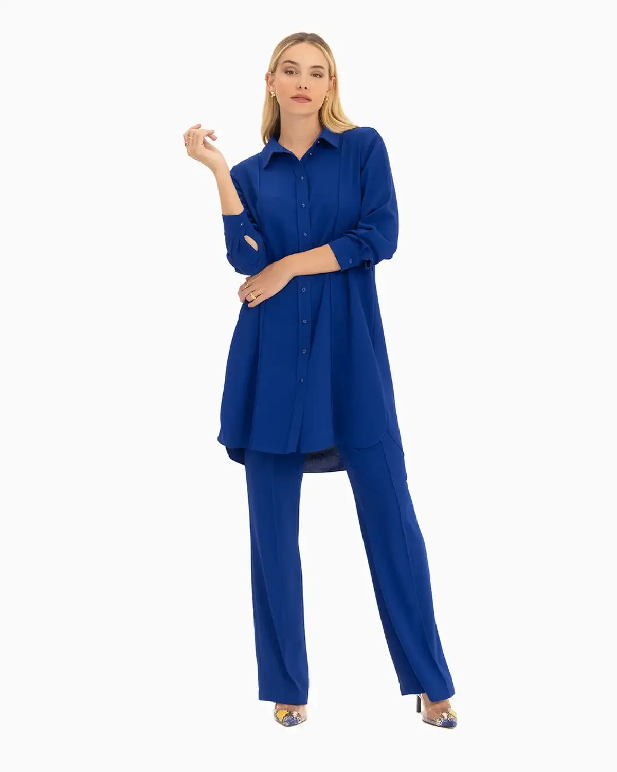 Wide-Leg Trousers with Piping Detail in SAX Color