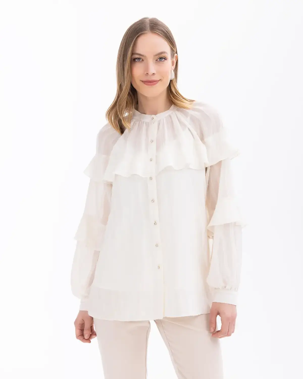 hakim yaka düğme detaylı gömlek