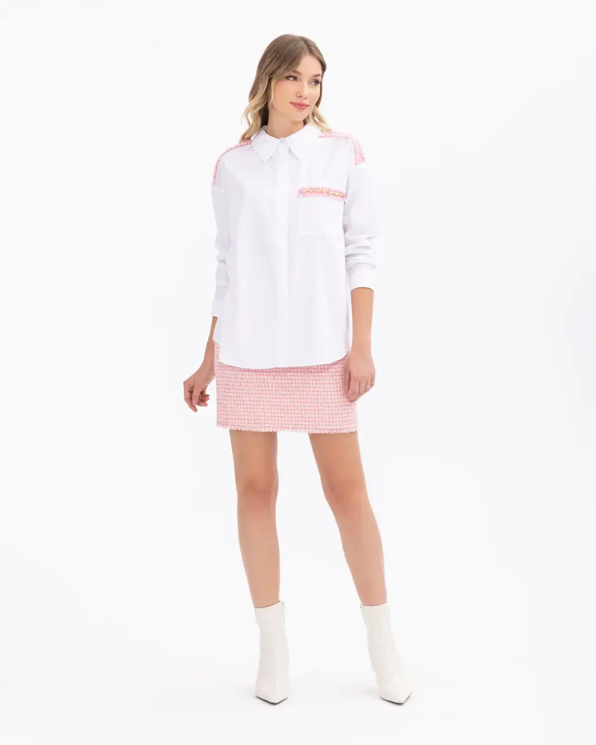 boncuk i̇şlemeli uzun kollu rahat kesim gömlek