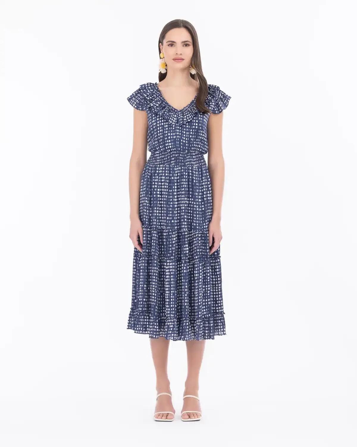 puantiye desenli midi boy kolsuz elbise