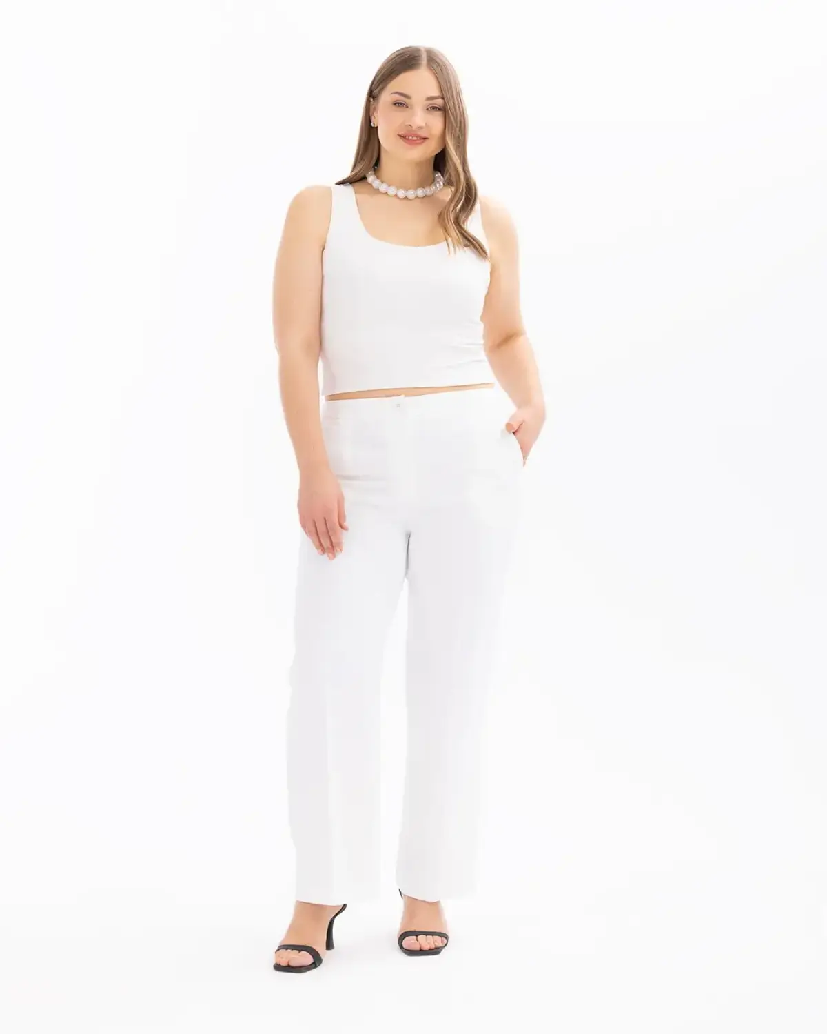 Plus Size Elastic Waist Crepe Pants - Comfortable, stylish and breathable with flexible waistband for all seasons in black and white options