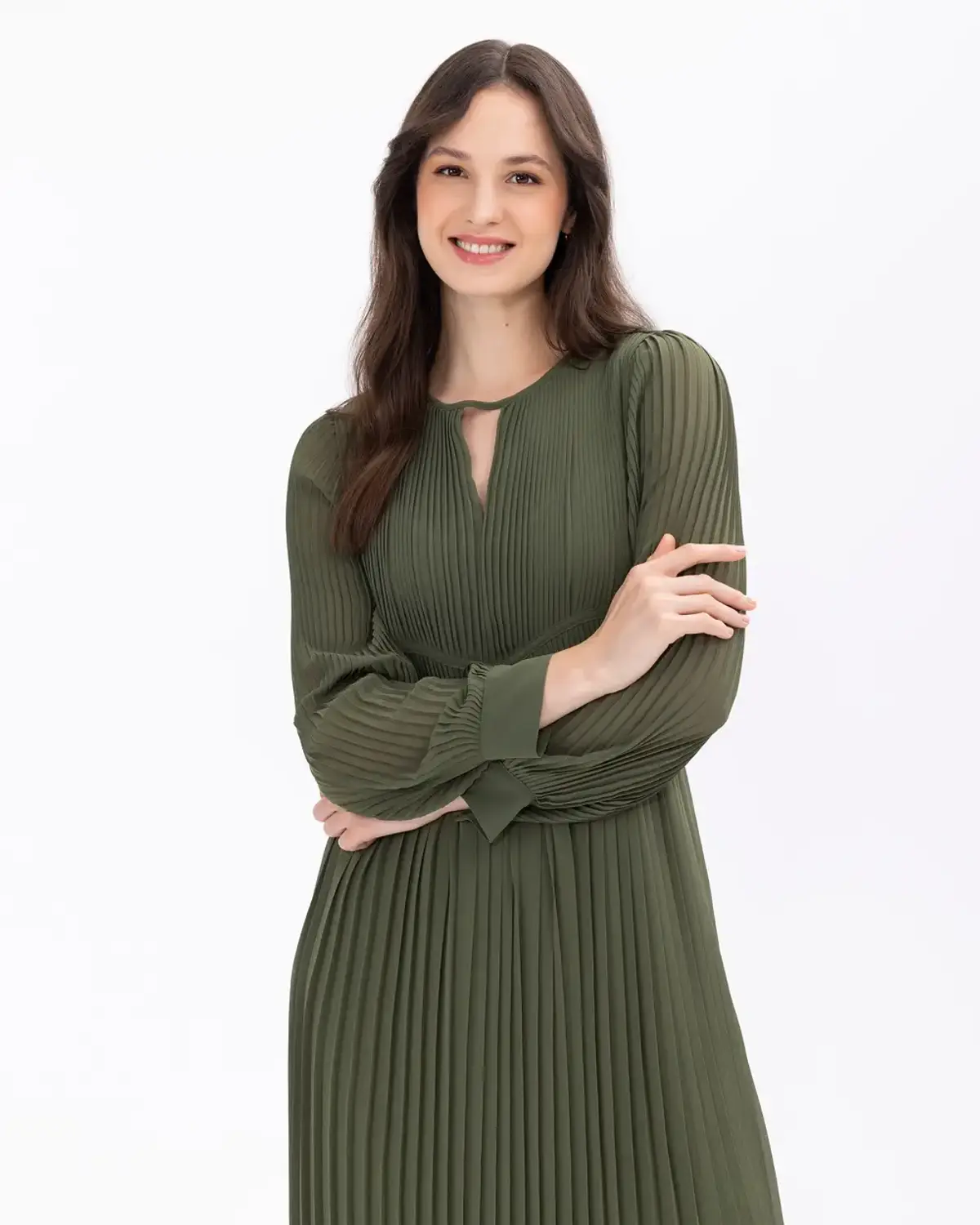 pliseli pencere detay midi boy elbise