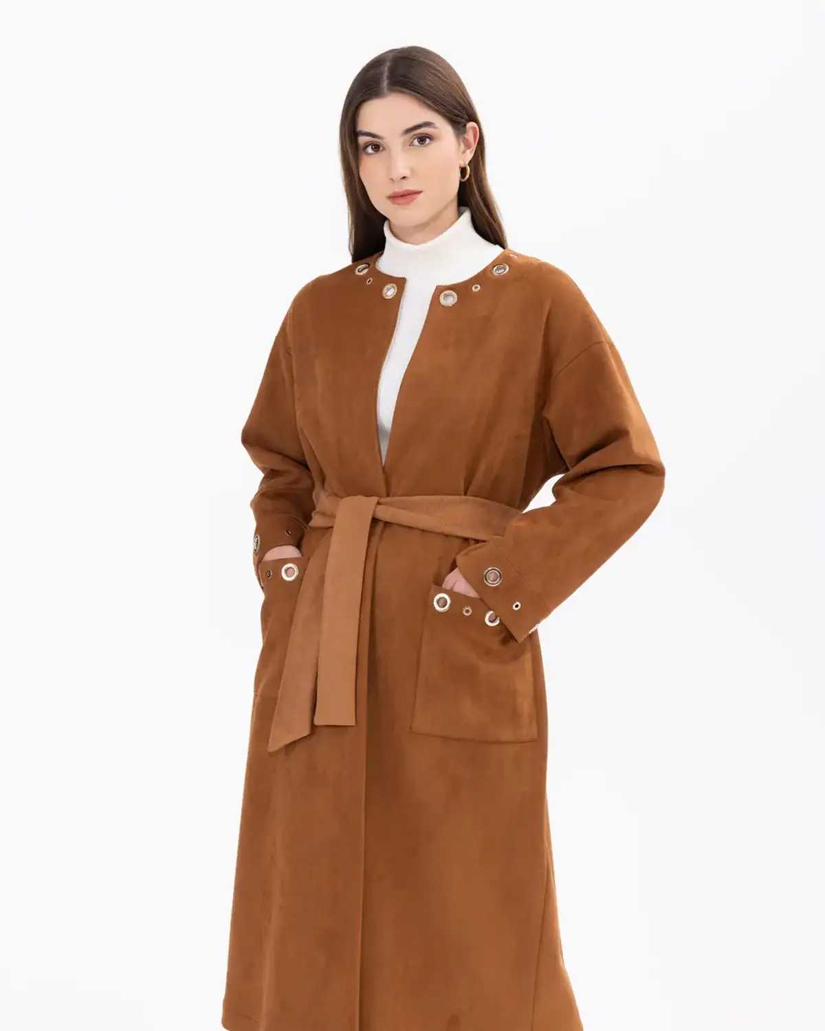 yaka detaylı cepli süet kap