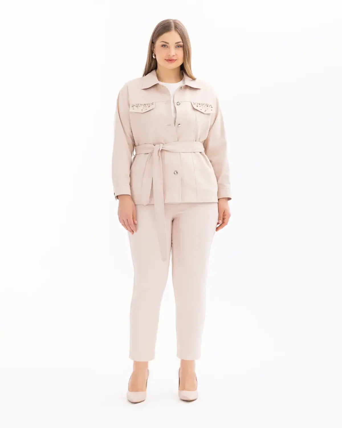 Plus Size Ankle Length Mom Fit Trousers in Beige, Combines Comfort and Style, Modern Wide Leg Design, Perfect for Casual or Special Occasions