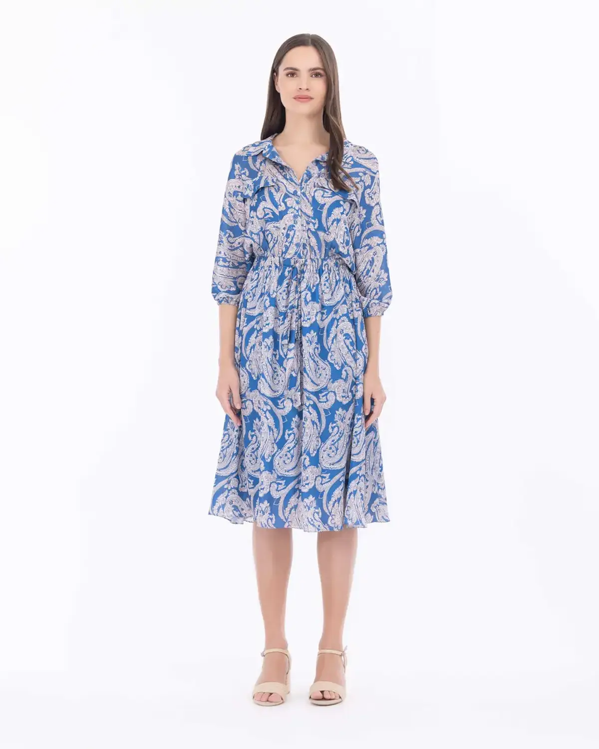 Сукня з шалевим узором, коміром- сорочкою та еластичним поясом, хлопчаста, мода для затишних вечірок