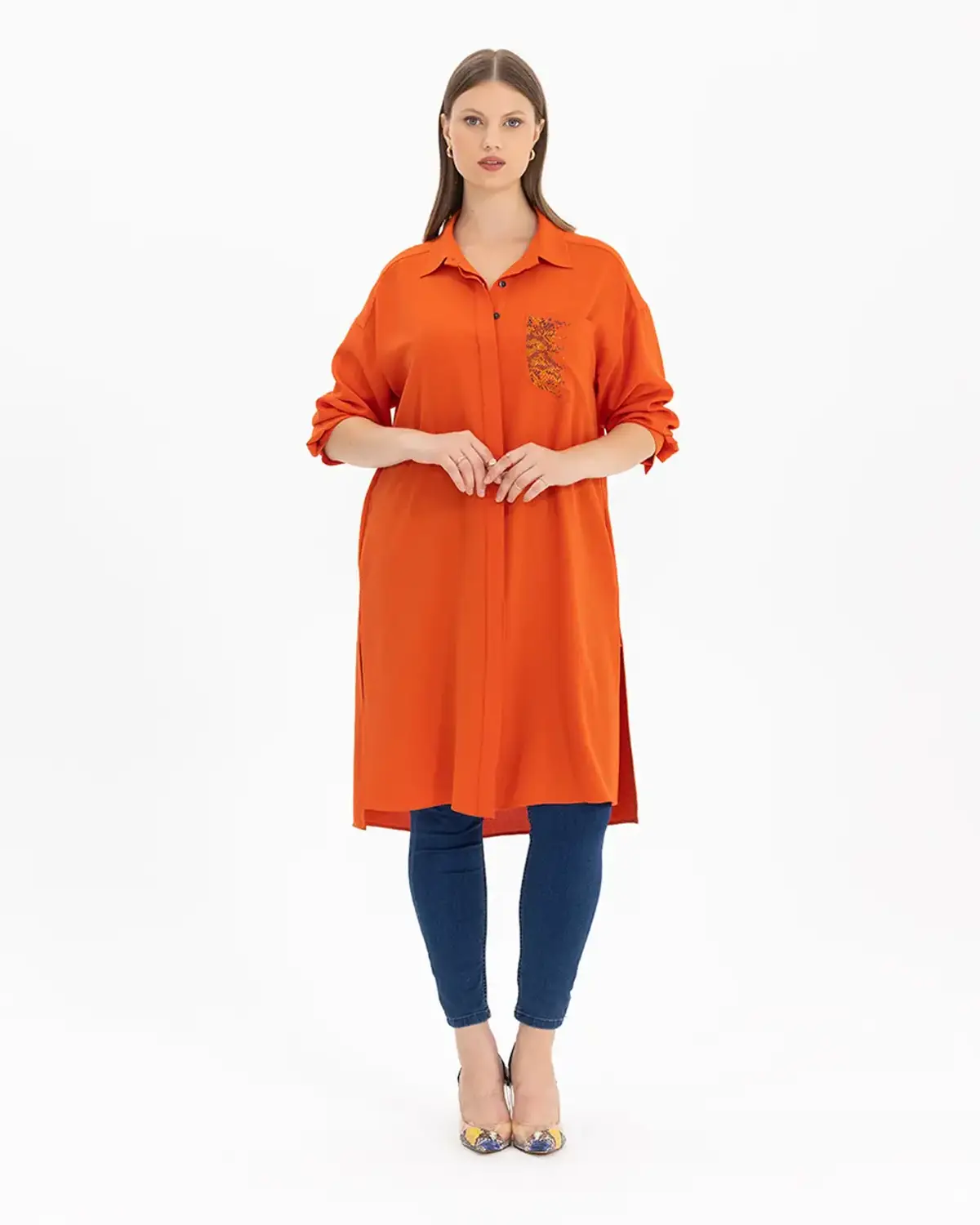 büyük beden taş detaylı gömlek tunik