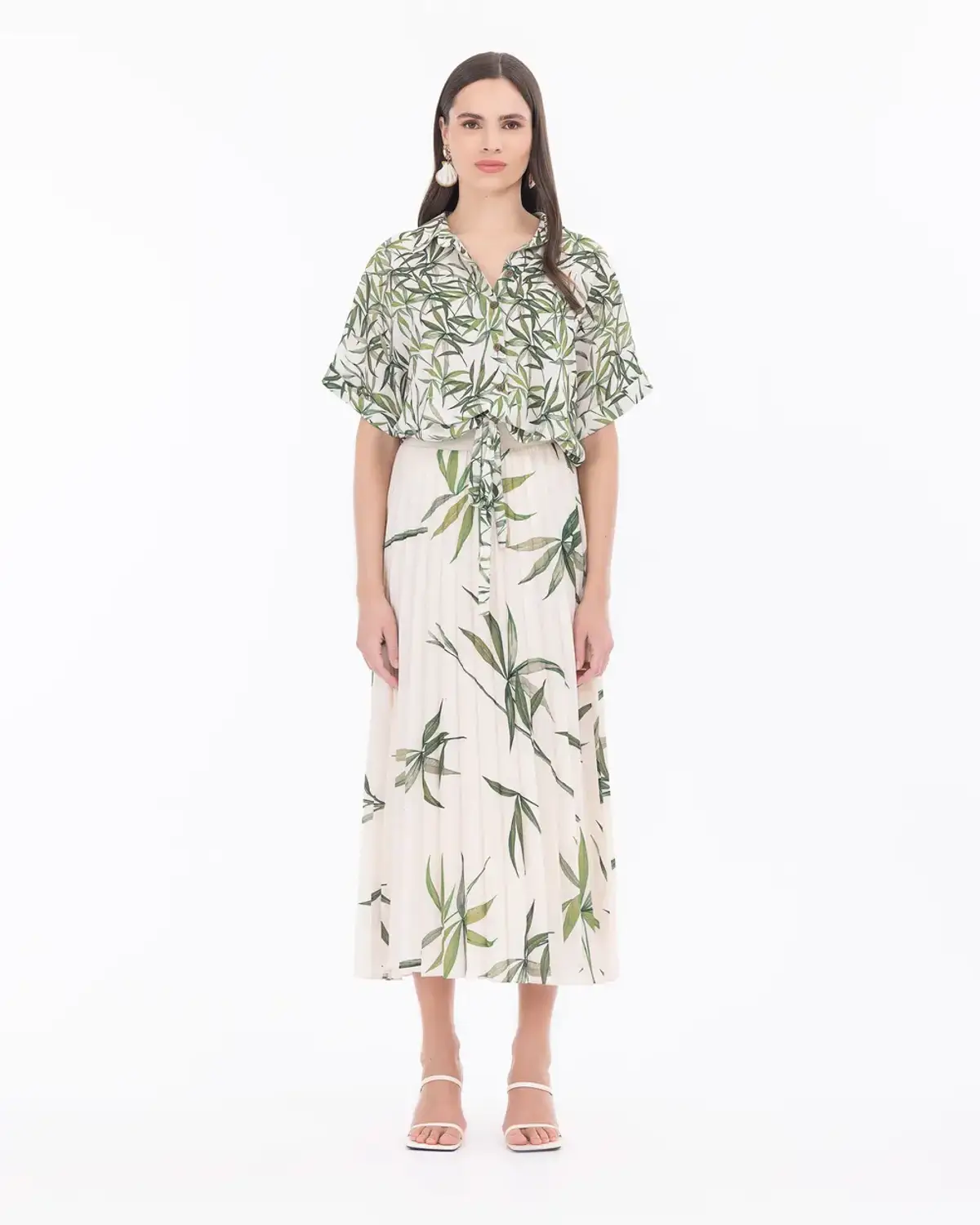 tropik desenli elastik bel midi boy etek