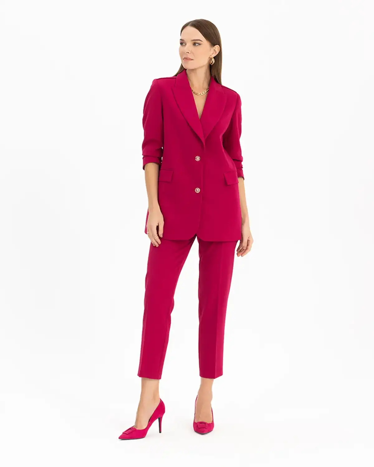 Панталони з принтом фуксія, звуженого крою по щиколотку для елегантного стилю