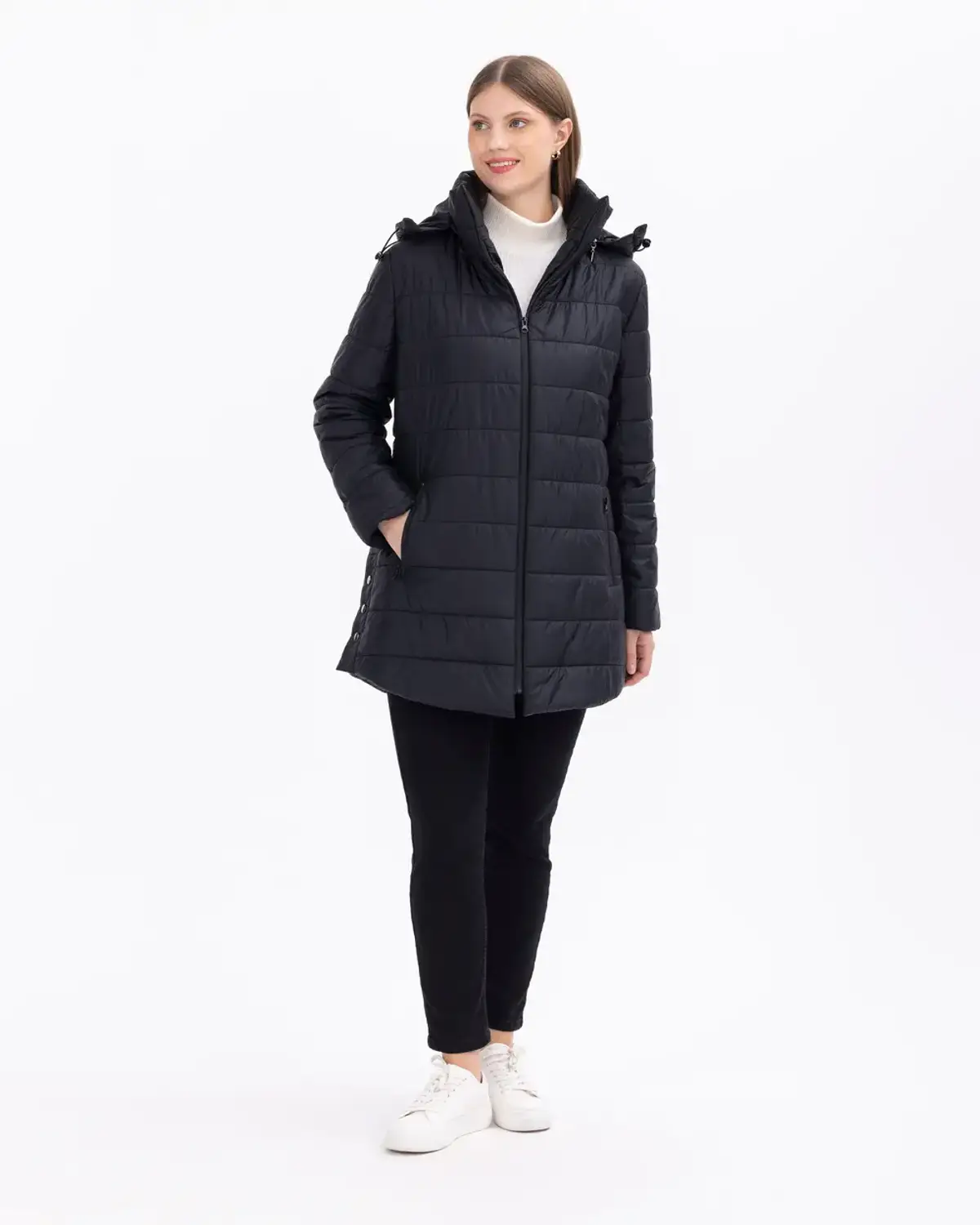 Брюки большого размера с молнией и капюшоном, стильный и теплый, идеальная защита от холода, 100% полиэстер, размер 44-50, цвет черный