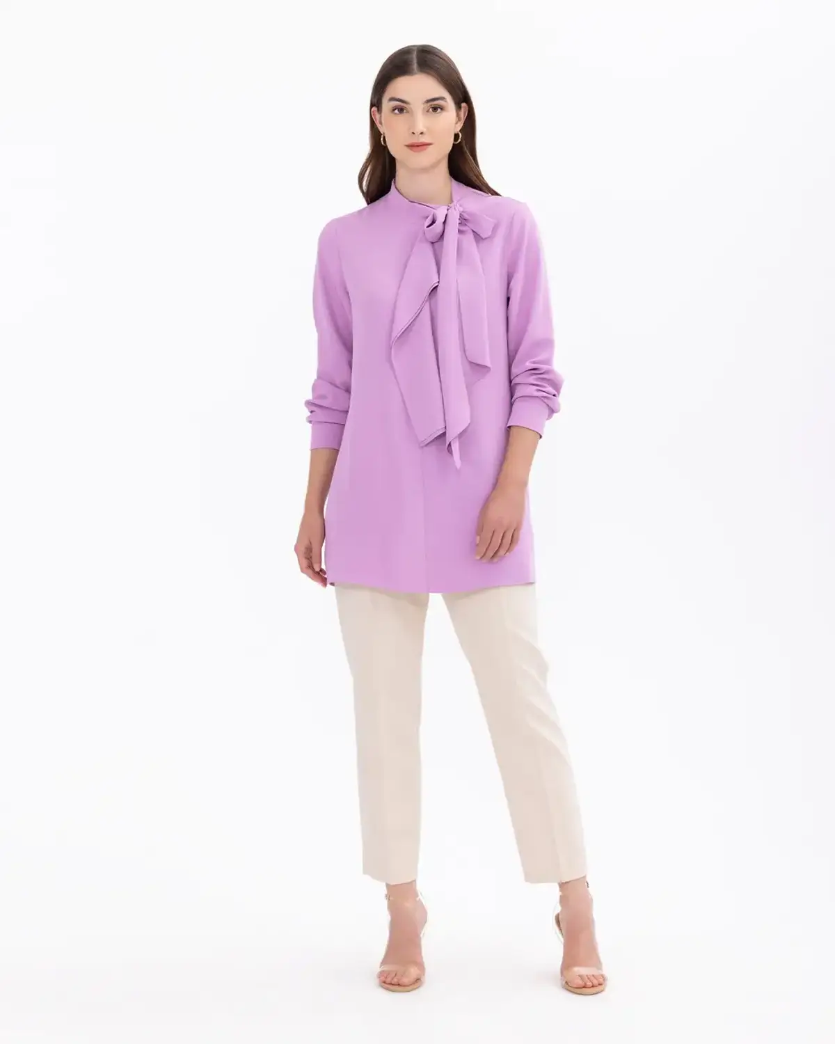 yakası bağlamalı volanlı tunik