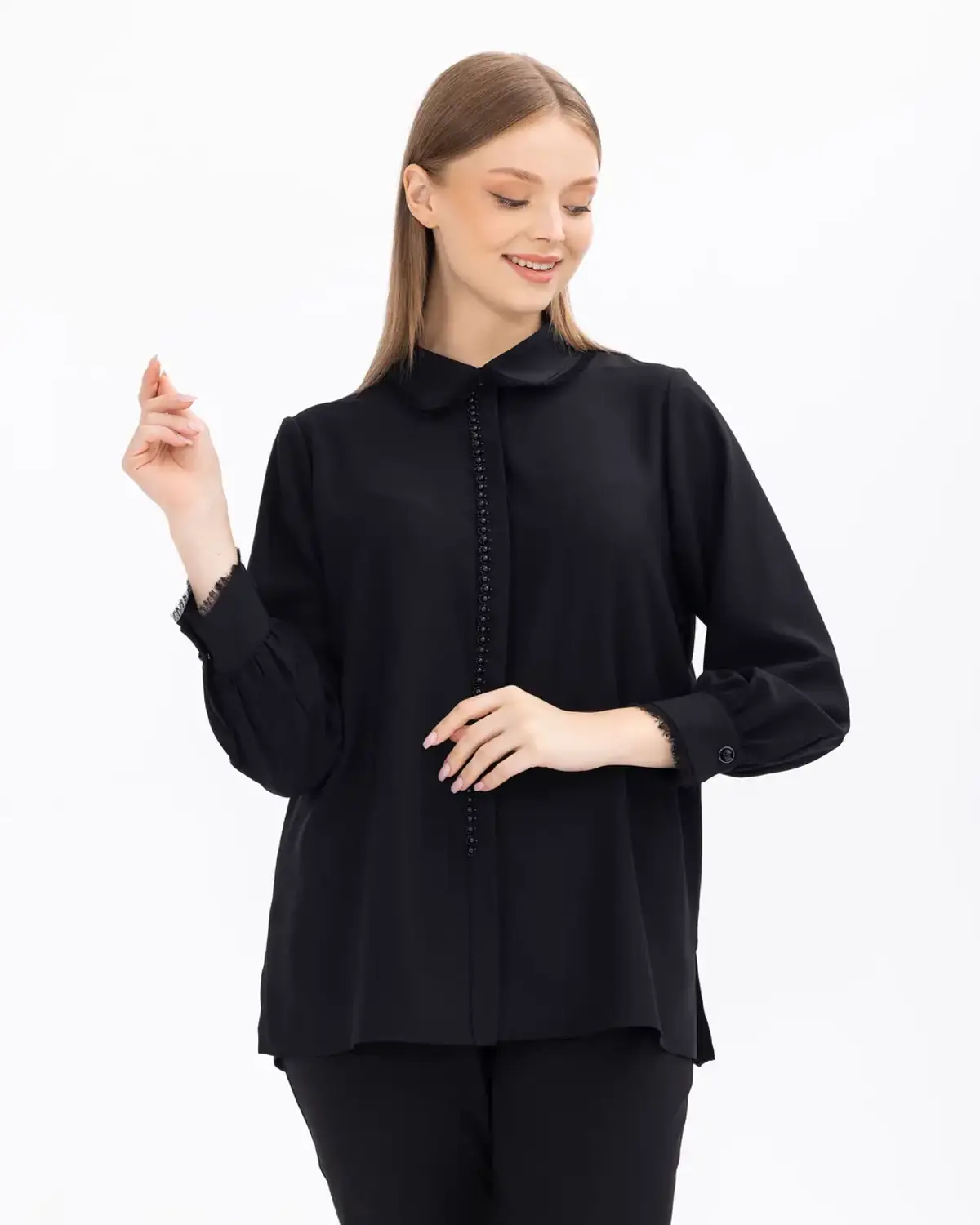 büyük beden i̇nci detaylı düz kesim gömlek