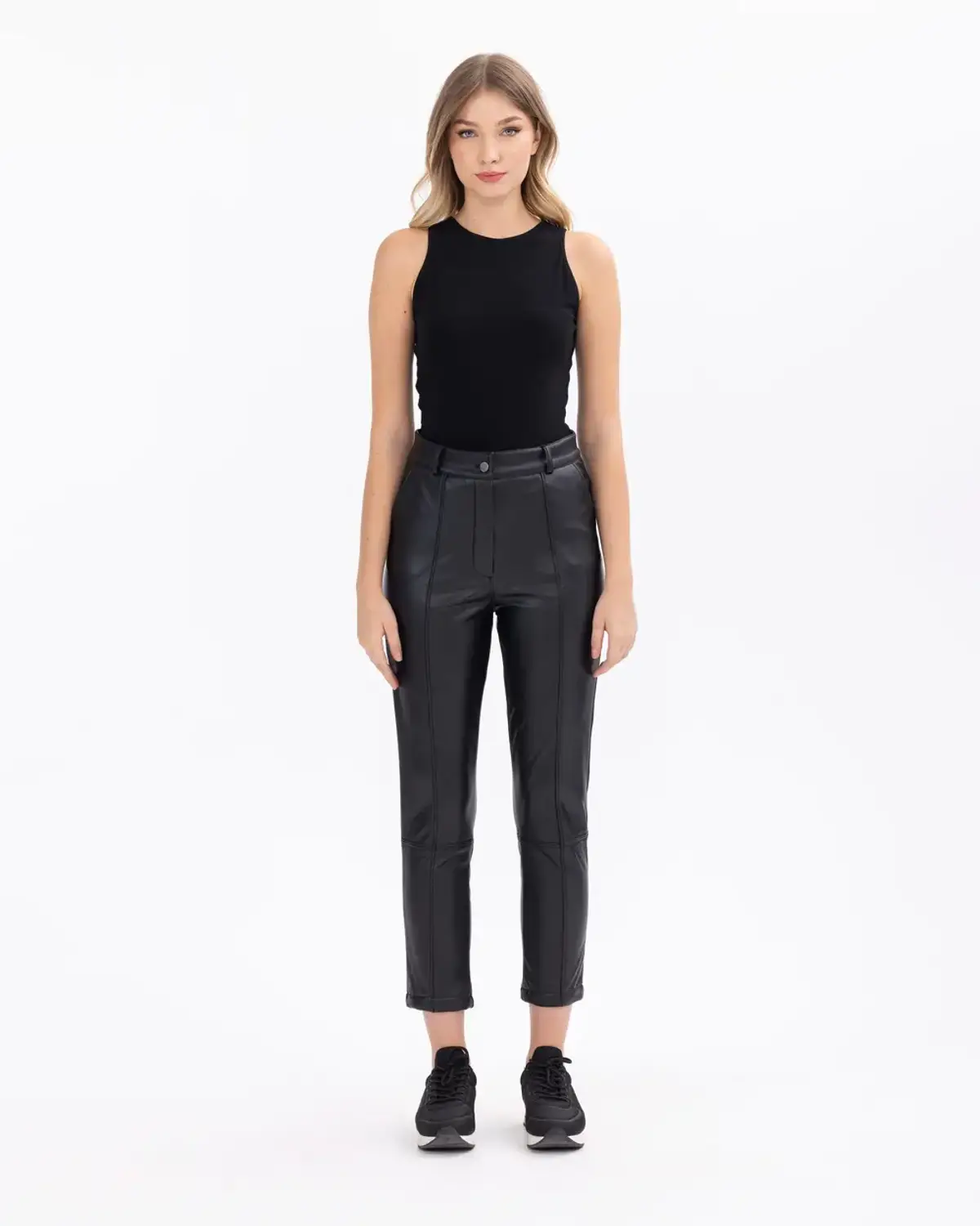 Брюки из искусственной кожи, длина до щиколотки, узкий крой, эластичный состав, цвет: хаки и черный, идеальны для любого повода