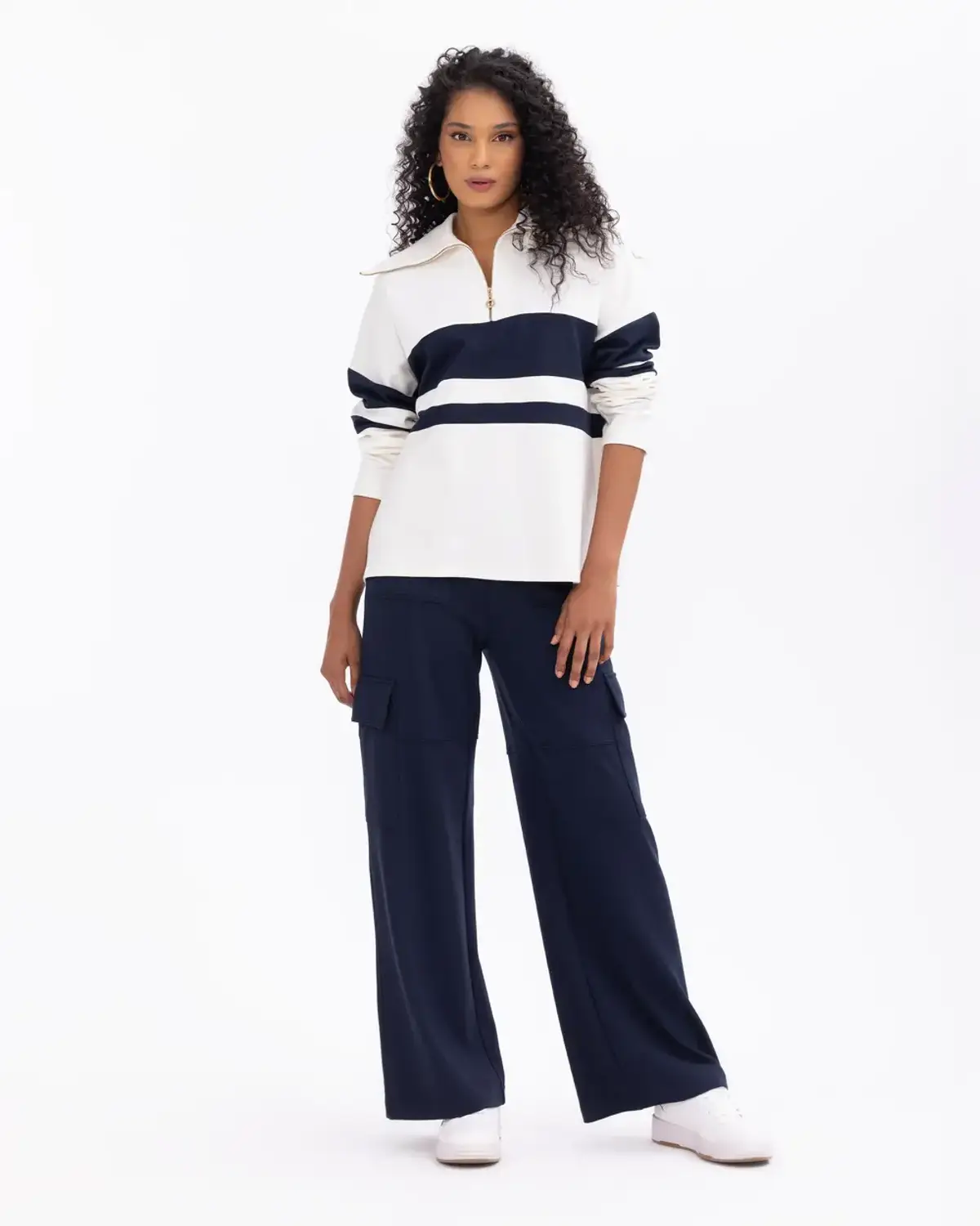 Elastic Waist Cargo Pocket Full-Length Pants in Navy Blue, Comfortable and Stylish, Ideal for Casual Wear