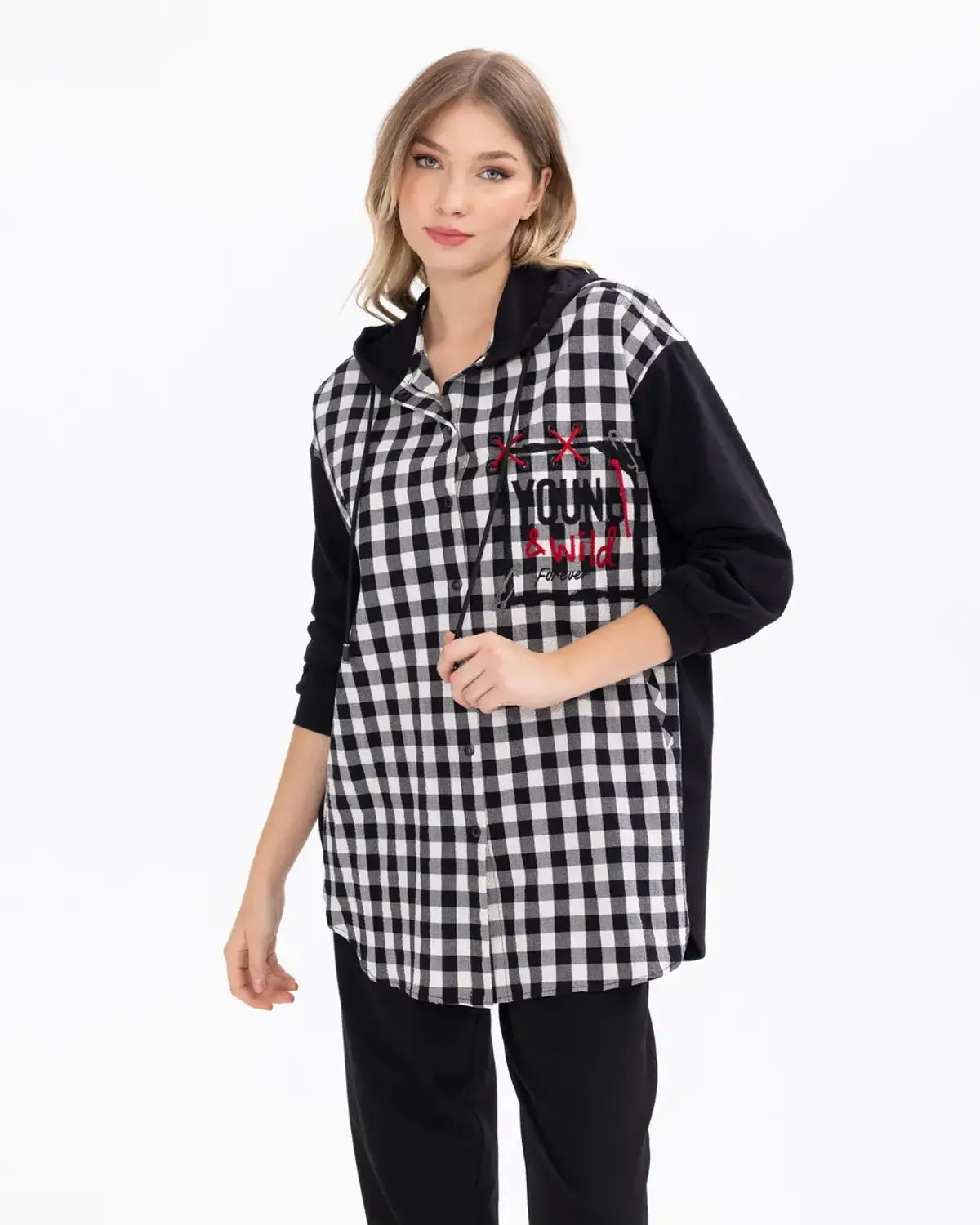 kapüşon yaka kareli gömlek