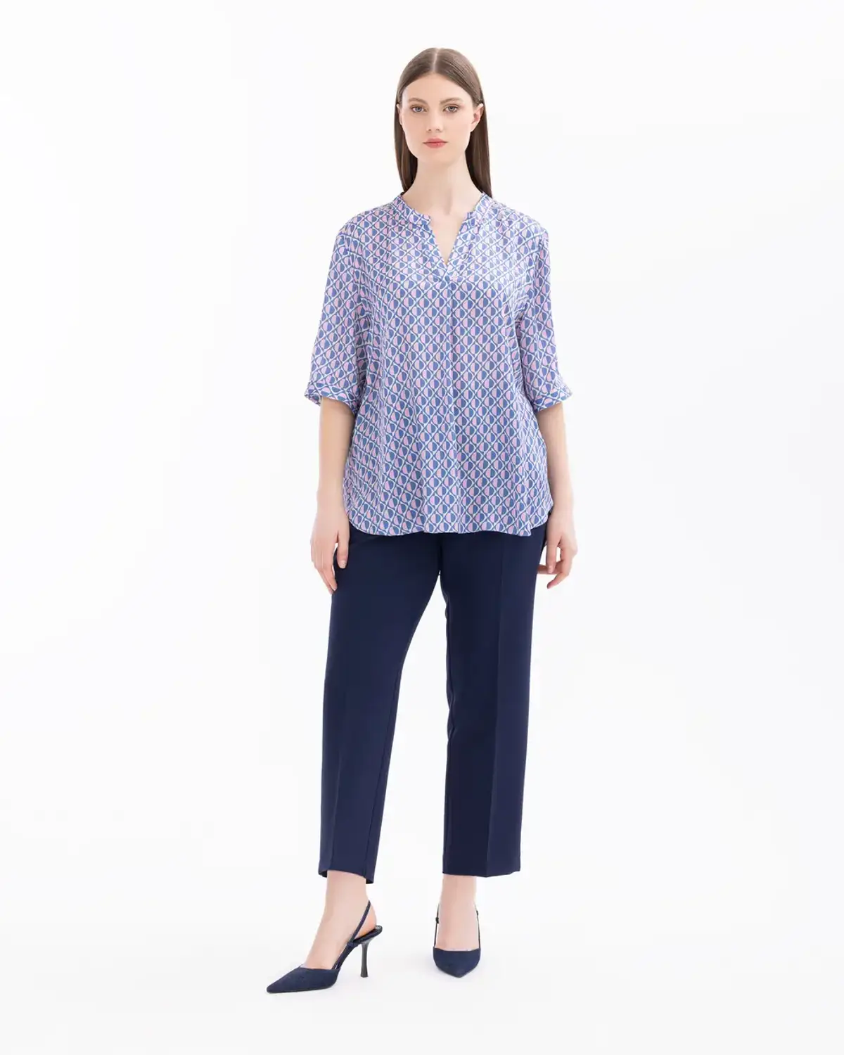 büyük beden hakim yaka kısa kollu bluz