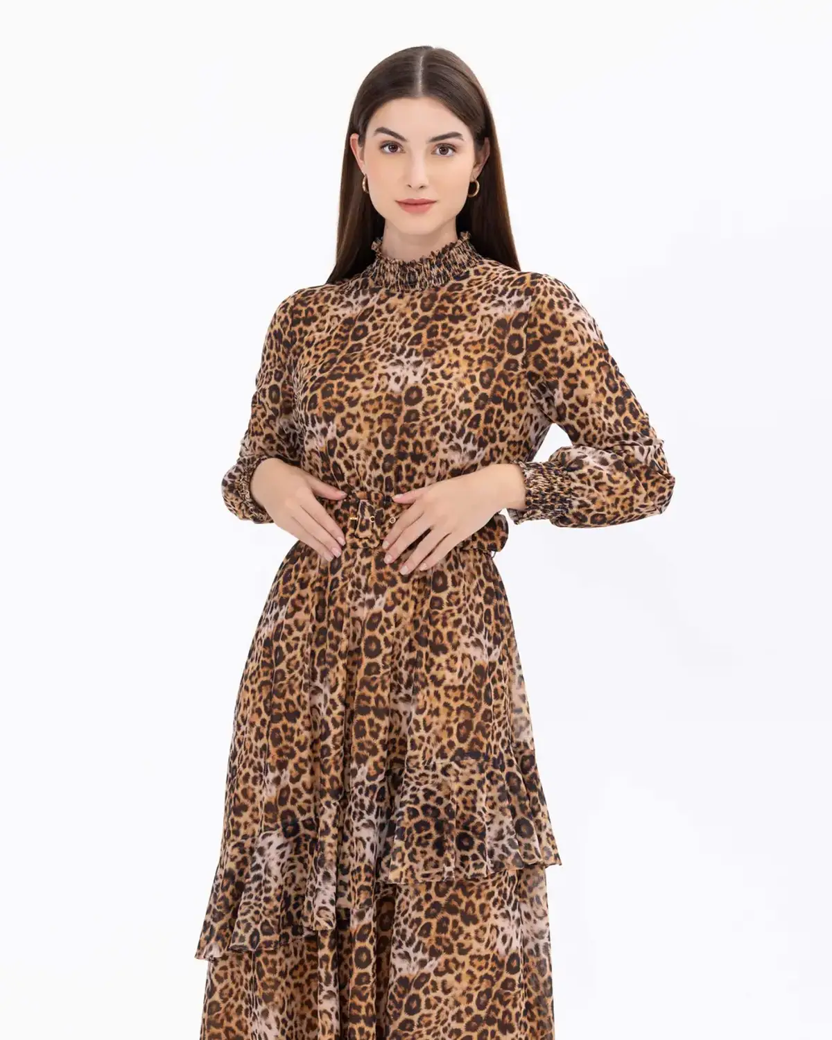 Льодяна сукня з поясом до підлоги в леопардовий принт, максі-довжина, елегантний силует, ідеальна на день і вночі