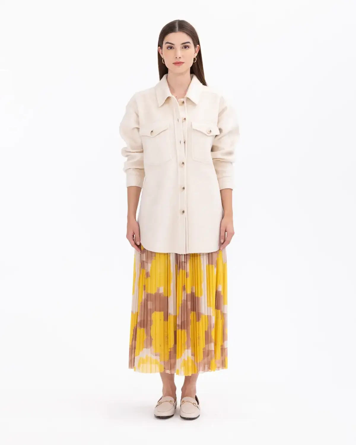 desenli pliseli uzun boy etek