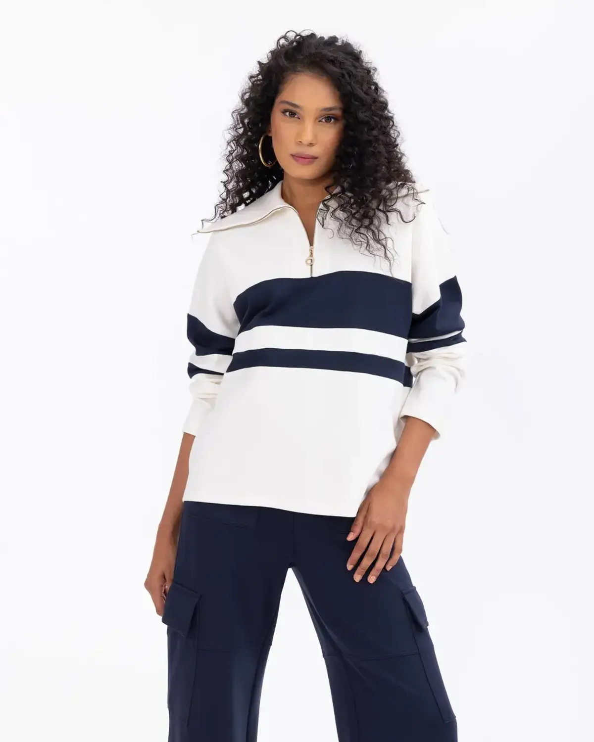 fermuar detaylı çizgili rahat kesim sweatshirt