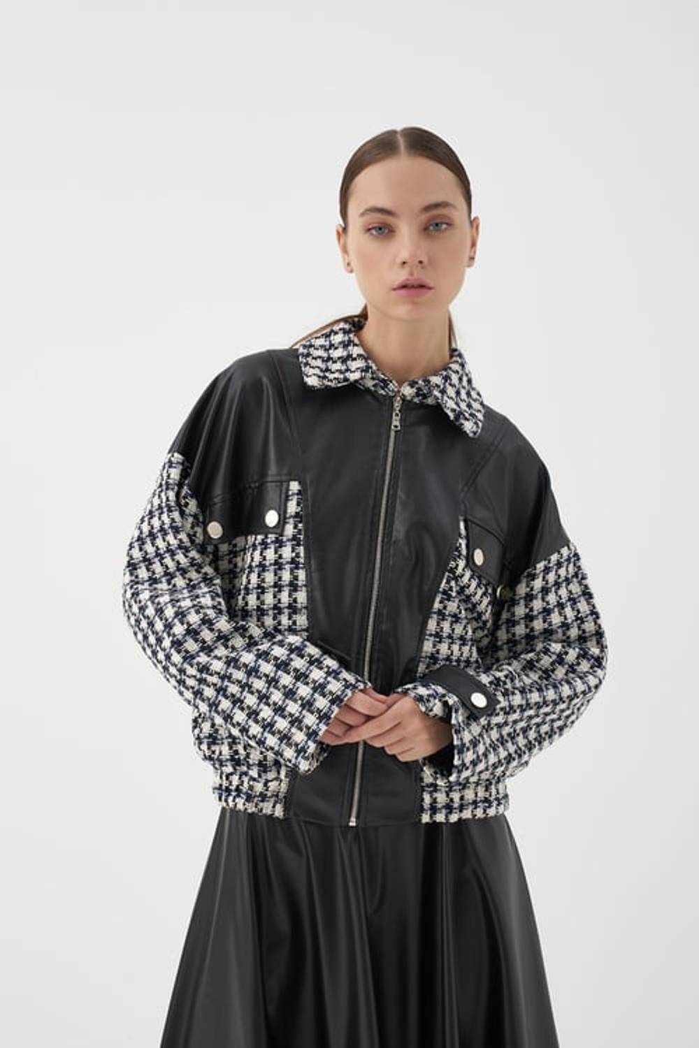 DENNEY DERİ DETAY PÖTİKARE BOMBER SİYAH