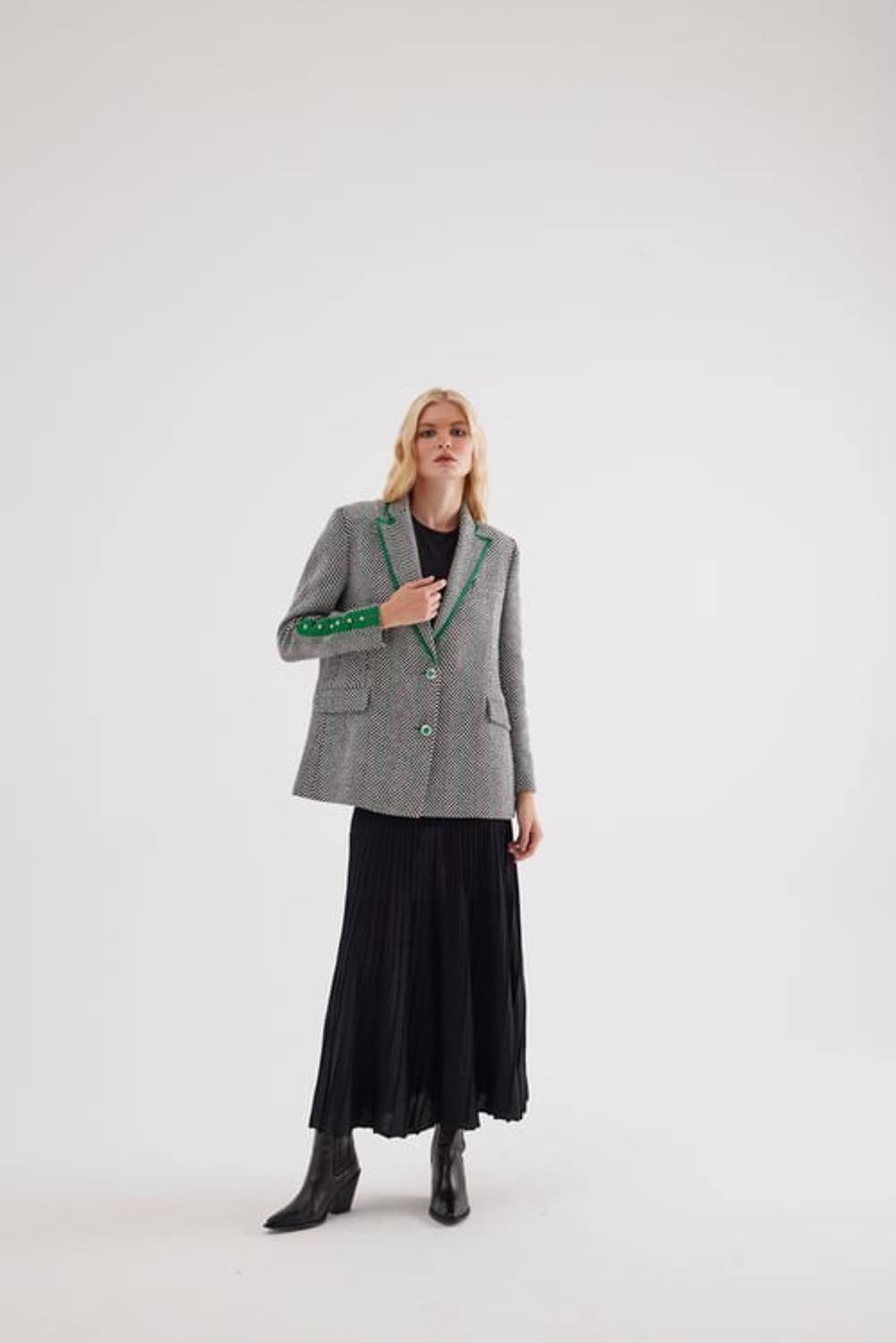 YASMİNE GROGRENLİ TÜVİT CEKET SİYAH