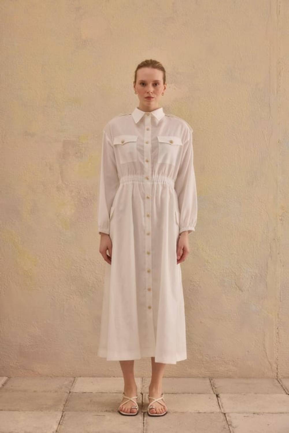 LUCİDA APOLET DETAYLI ELBİSE BEYAZ