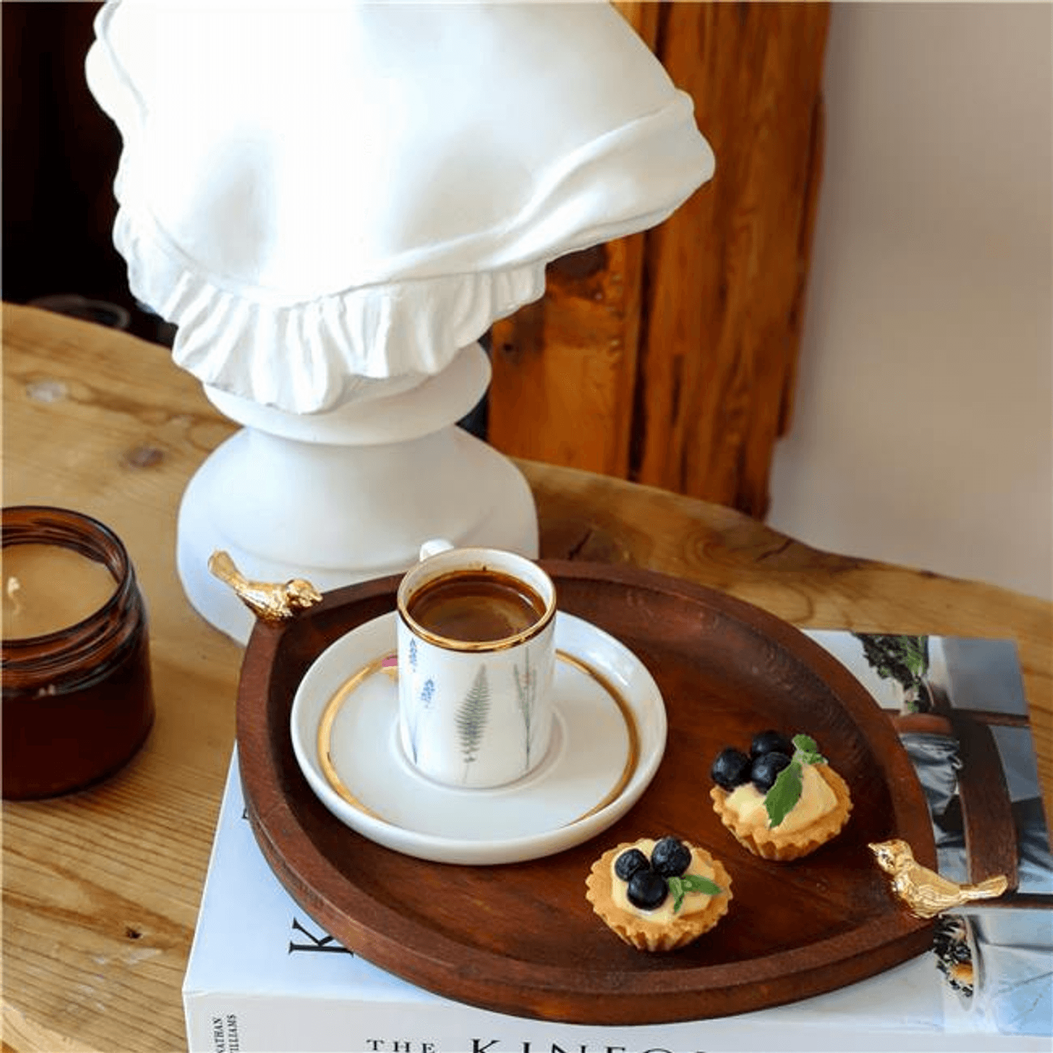 Akayev Ahşap Göz 26 cm Altın Kuş Sunum Tabağı