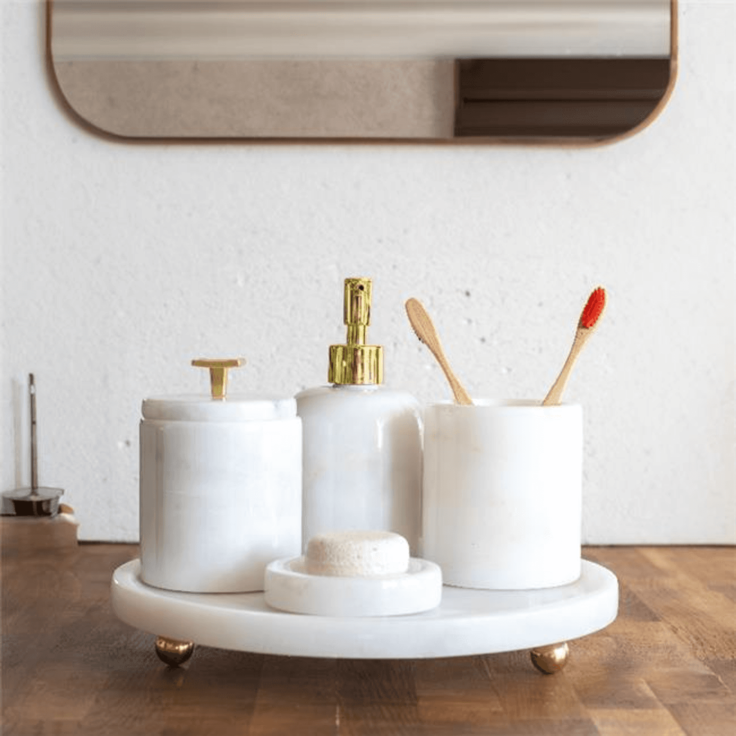 Akayev Mermer Beyaz 5 Parça Ela Banyo Seti