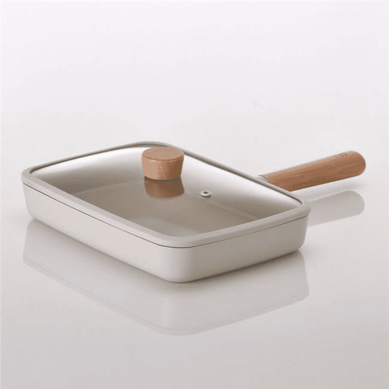 Neoflam Fika Alüminyum Döküm Dörtgen Tava 29CM Cam Kapaklı Bej