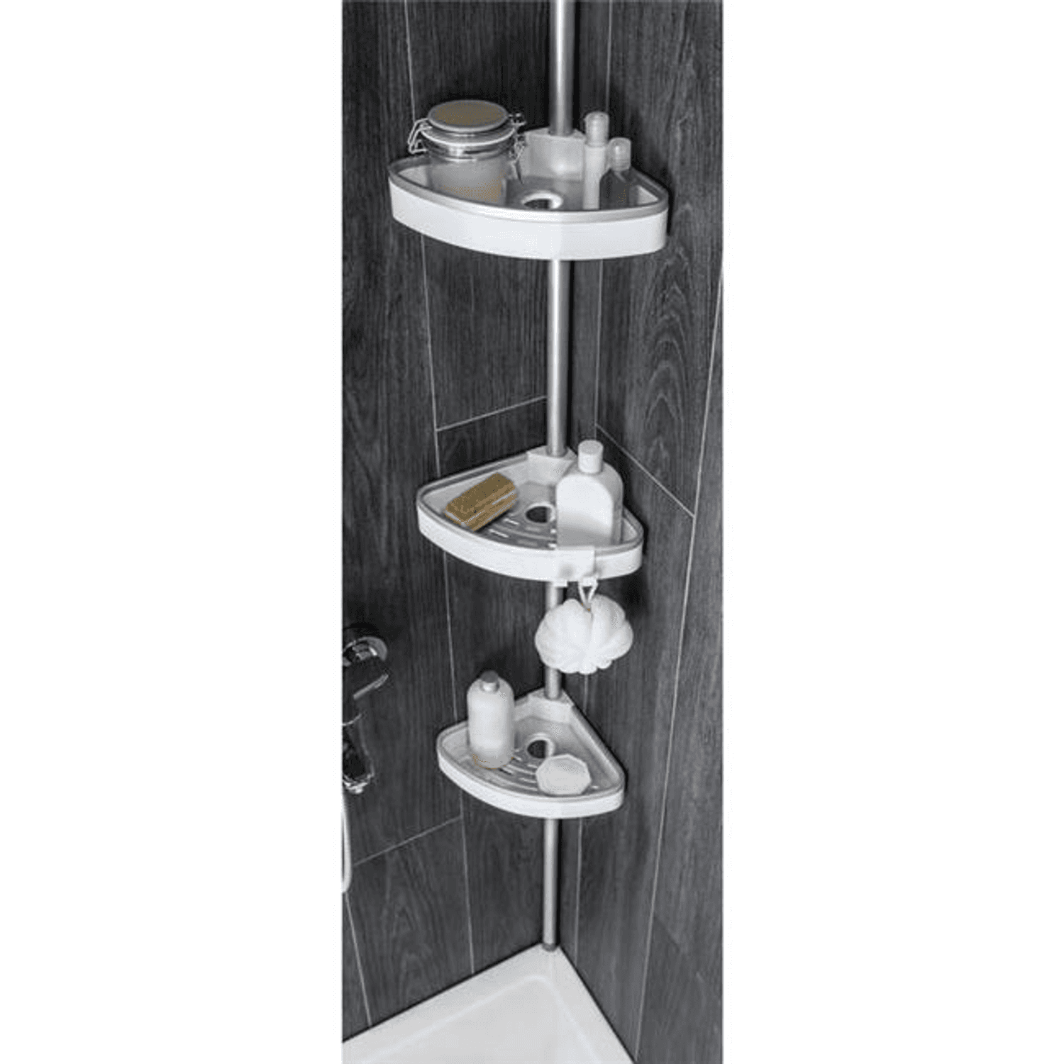 Ламельна полиця для ванної Primanova Venta з нержавіючими алюмінієвими трубами, висота до 260 см, без кріплень, 3 регульовані полиці, глибокі місця для шампунів