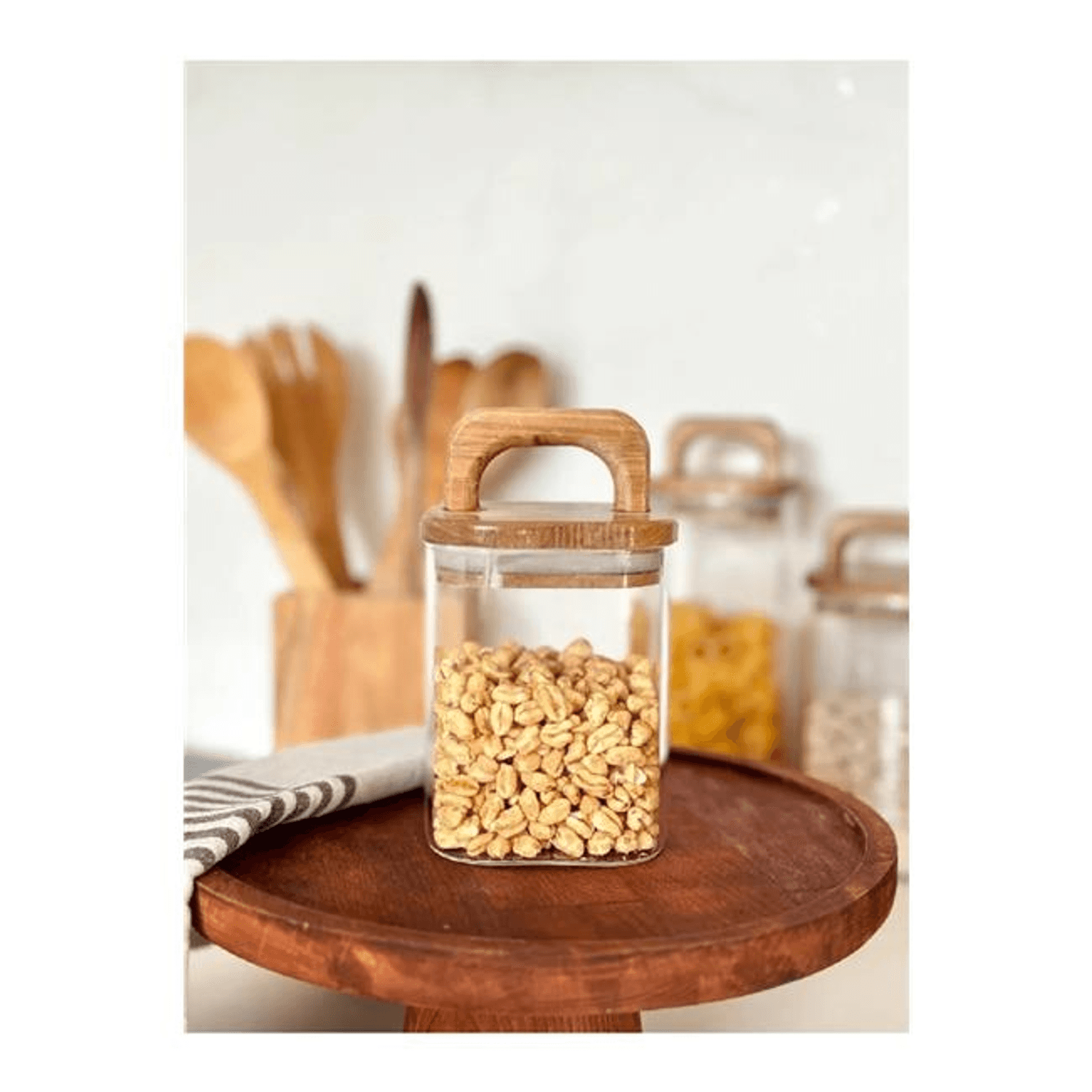 Akayev Akasya Kare Cam Kavanoz