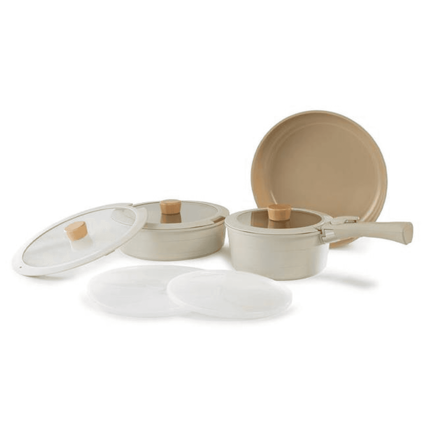 Neoflam Midas Bej 9 Parça Ayrılabilen Saplı Iç Içe Geçebilen Indüksiyonlu Tencere Tava Seti