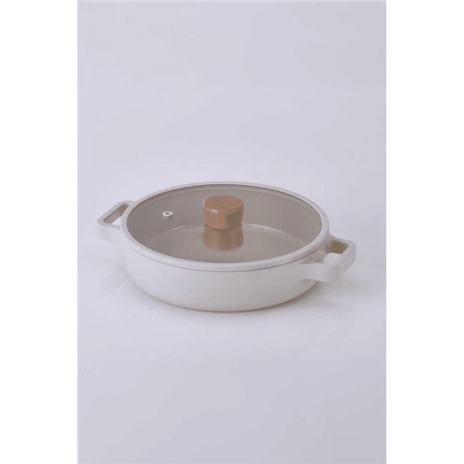 Neoflam Fika Cam Kapaklı Alüminyum Sığ Tencere 26 Cm Bej